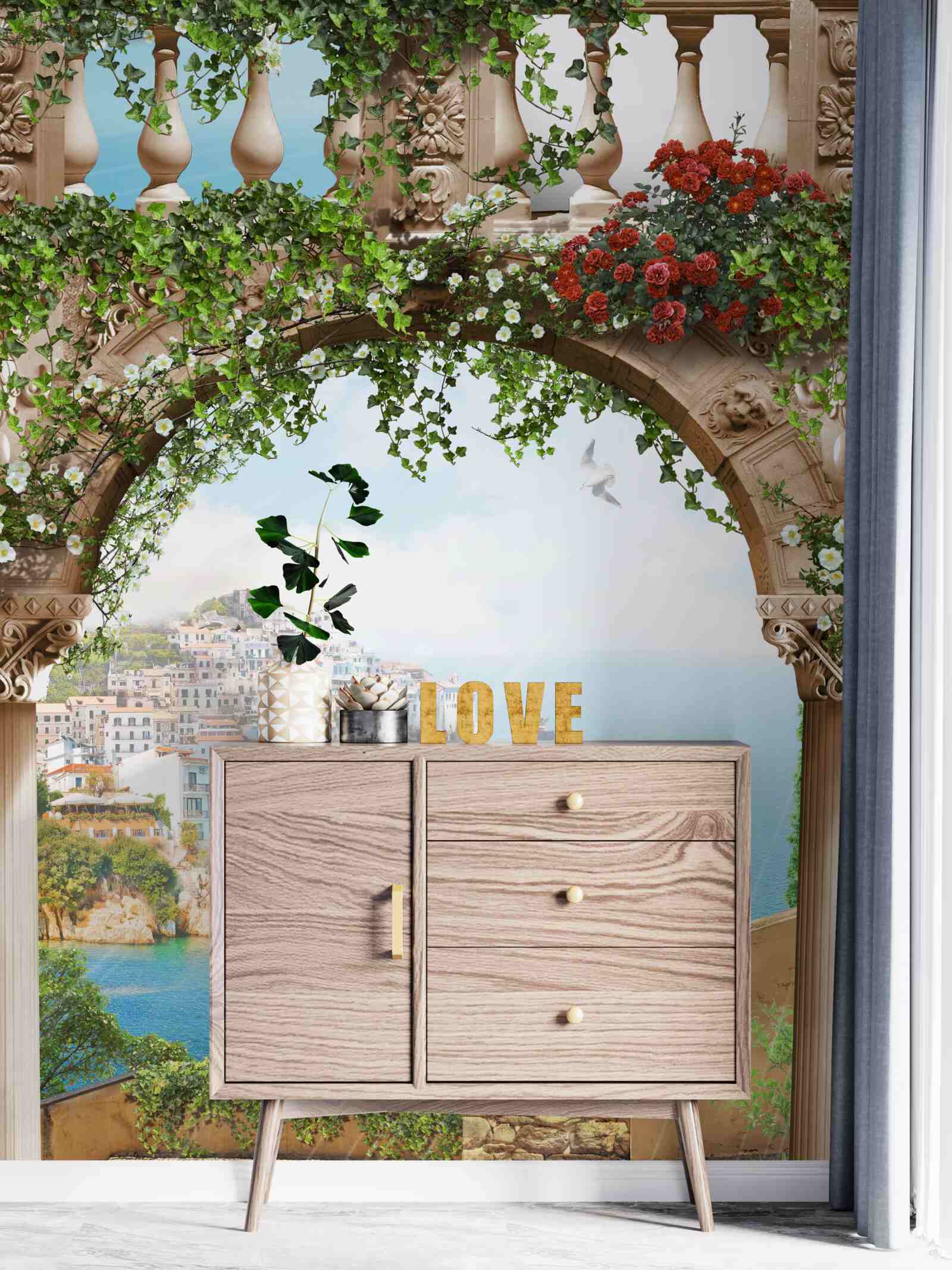 Фотошпалери дивовижний вид на море і місто з балкона