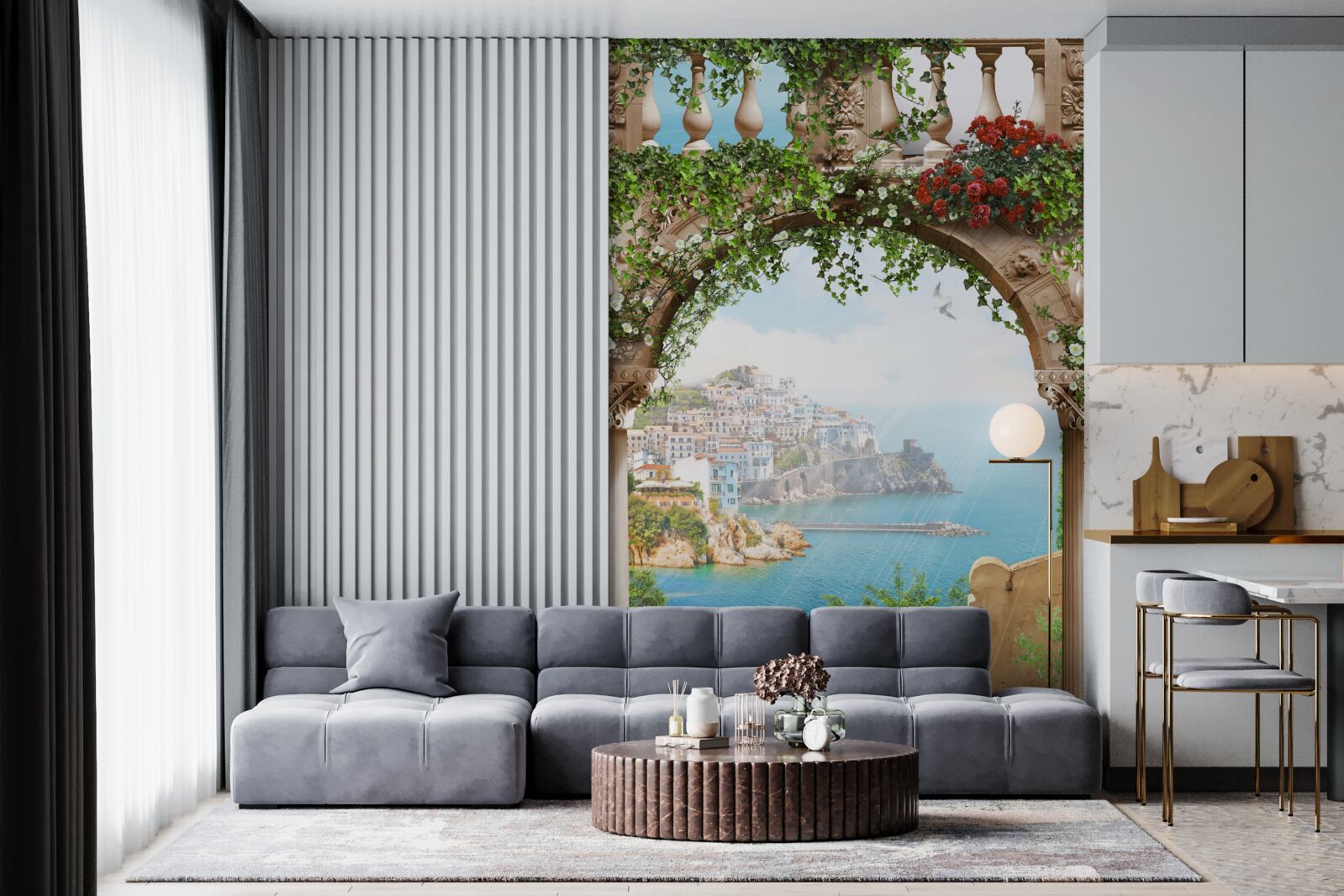 Фотошпалери дивовижний вид на море і місто з балкона