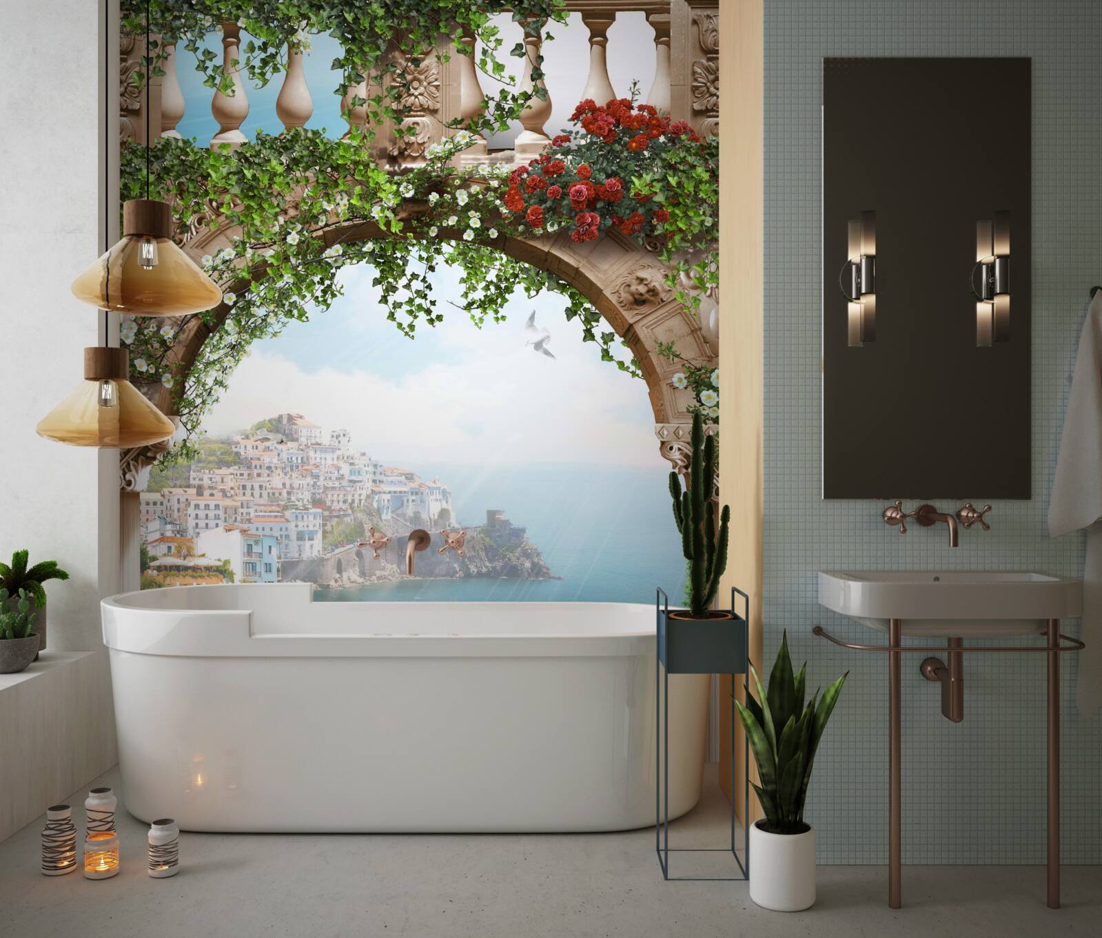 Фотошпалери дивовижний вид на море і місто з балкона