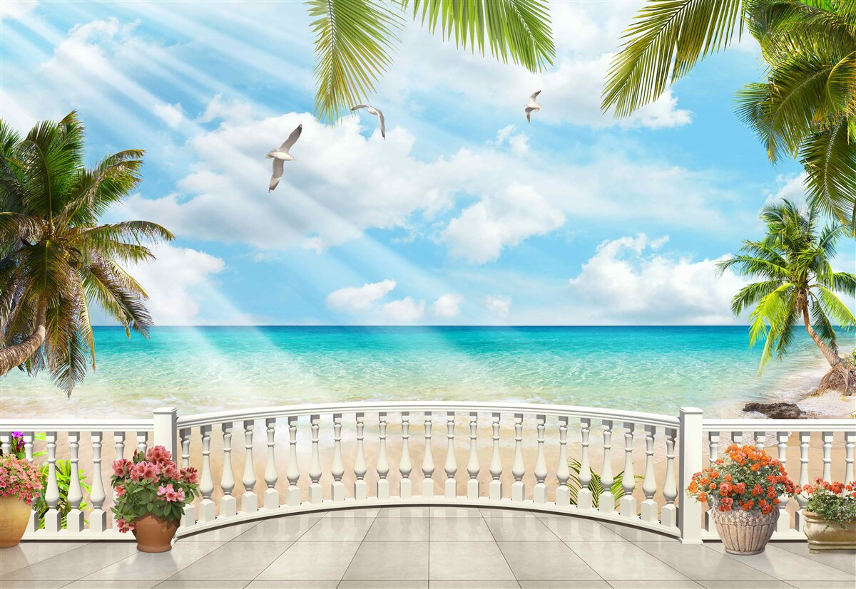Фотошпалери лоджія з видом на океан