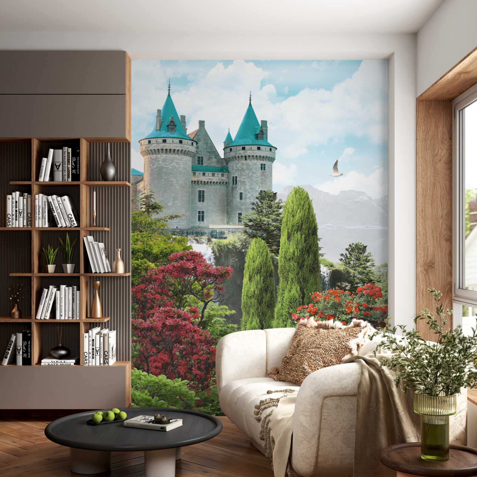 Фотошпалери казковий замок, оточений зеленню