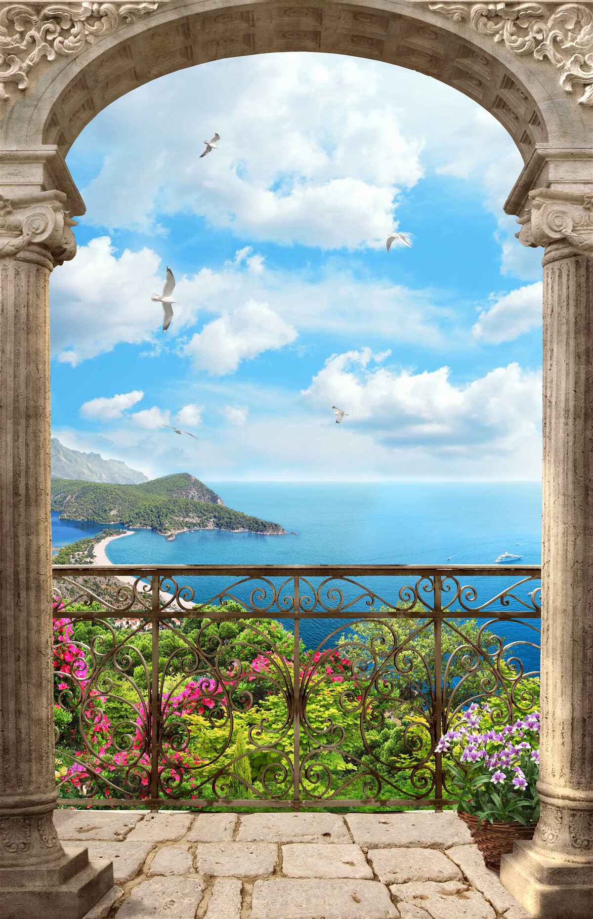 Фотошпалери арочний балкон з видом на океан