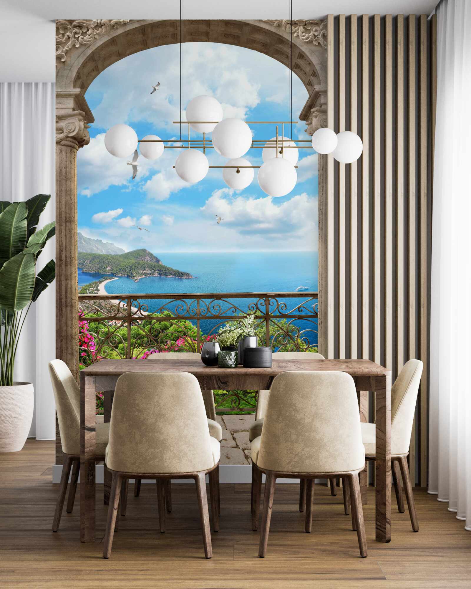 Фотошпалери арочний балкон з видом на океан