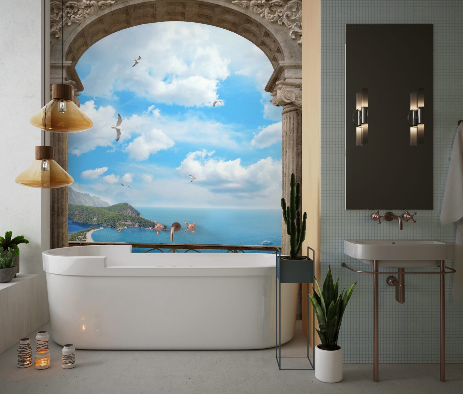Фотошпалери арочний балкон з видом на океан