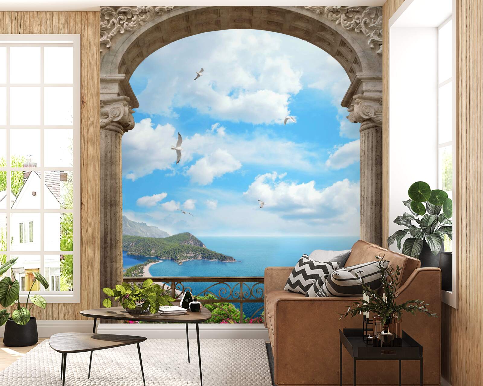 Фотошпалери арочний балкон з видом на океан