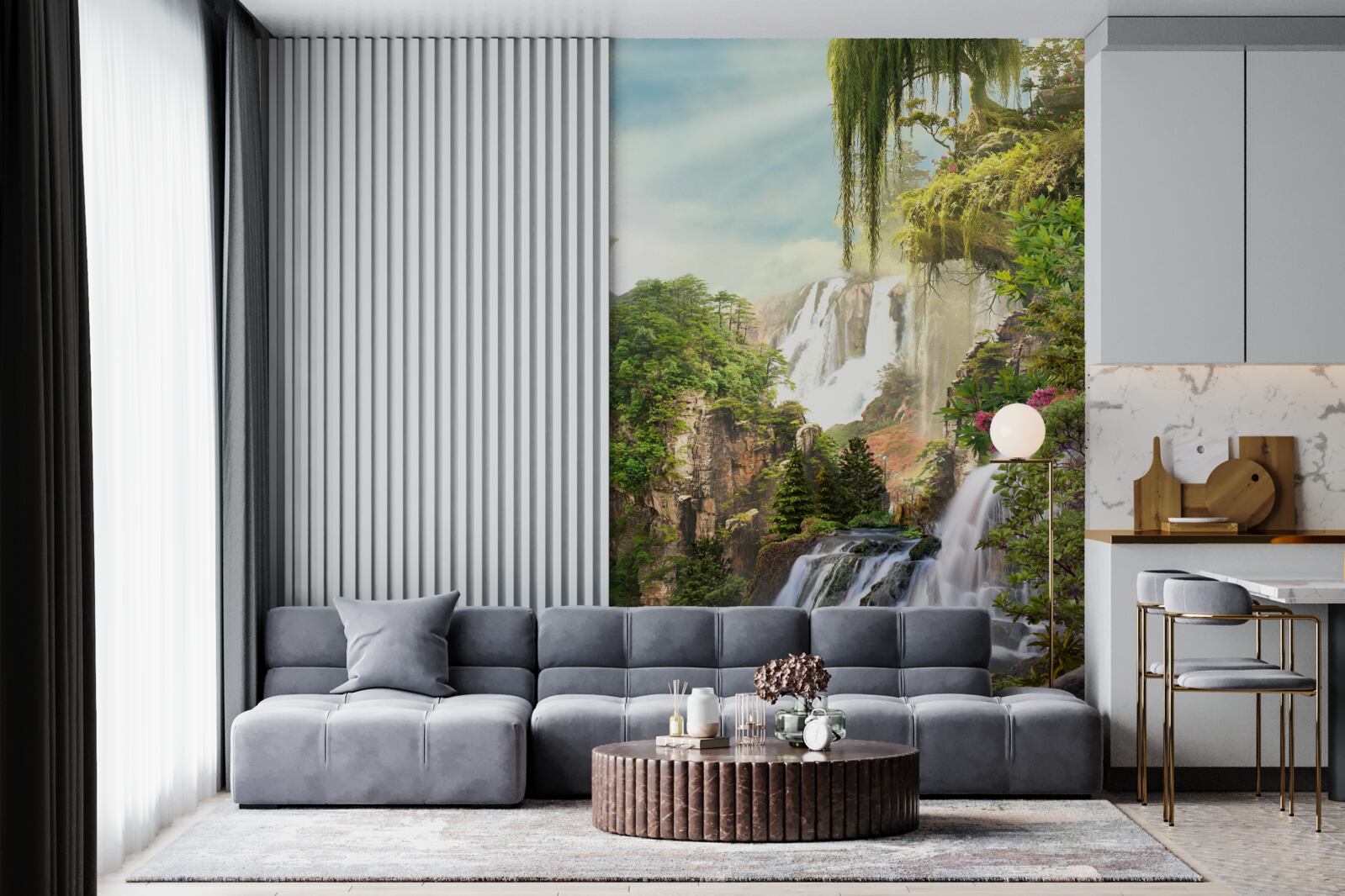 Фотошпалери зелень оточує водоспади