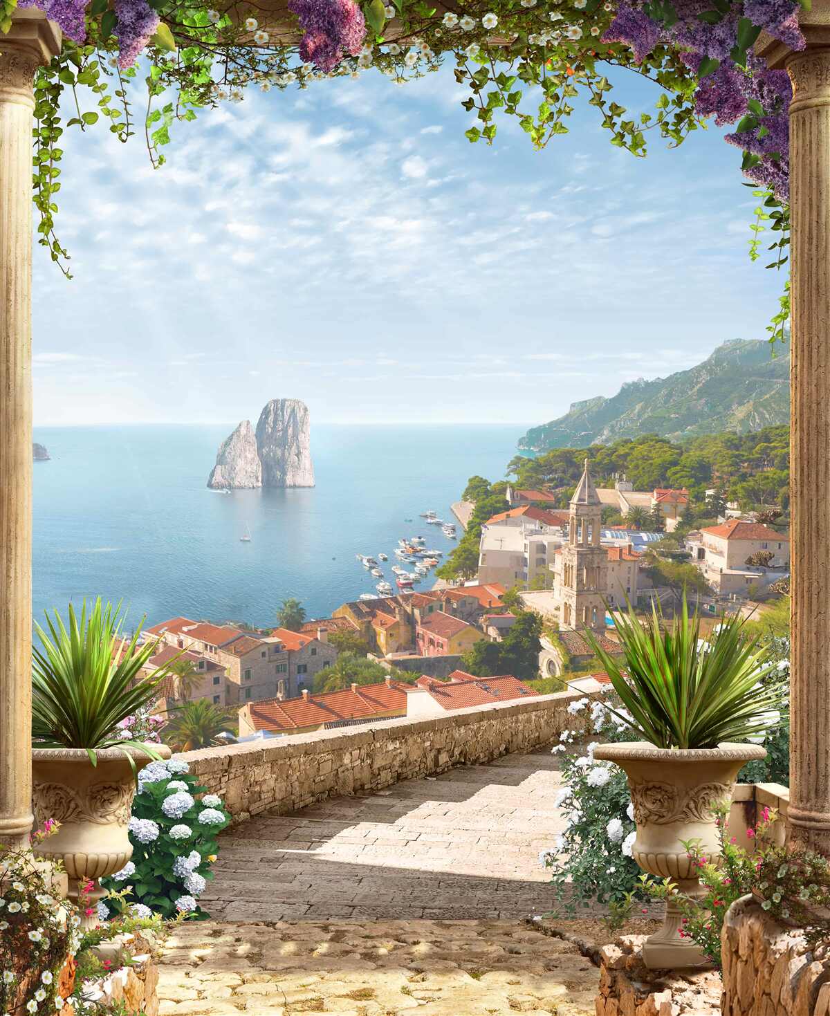 Фотошпалери панорама історичного міста та моря