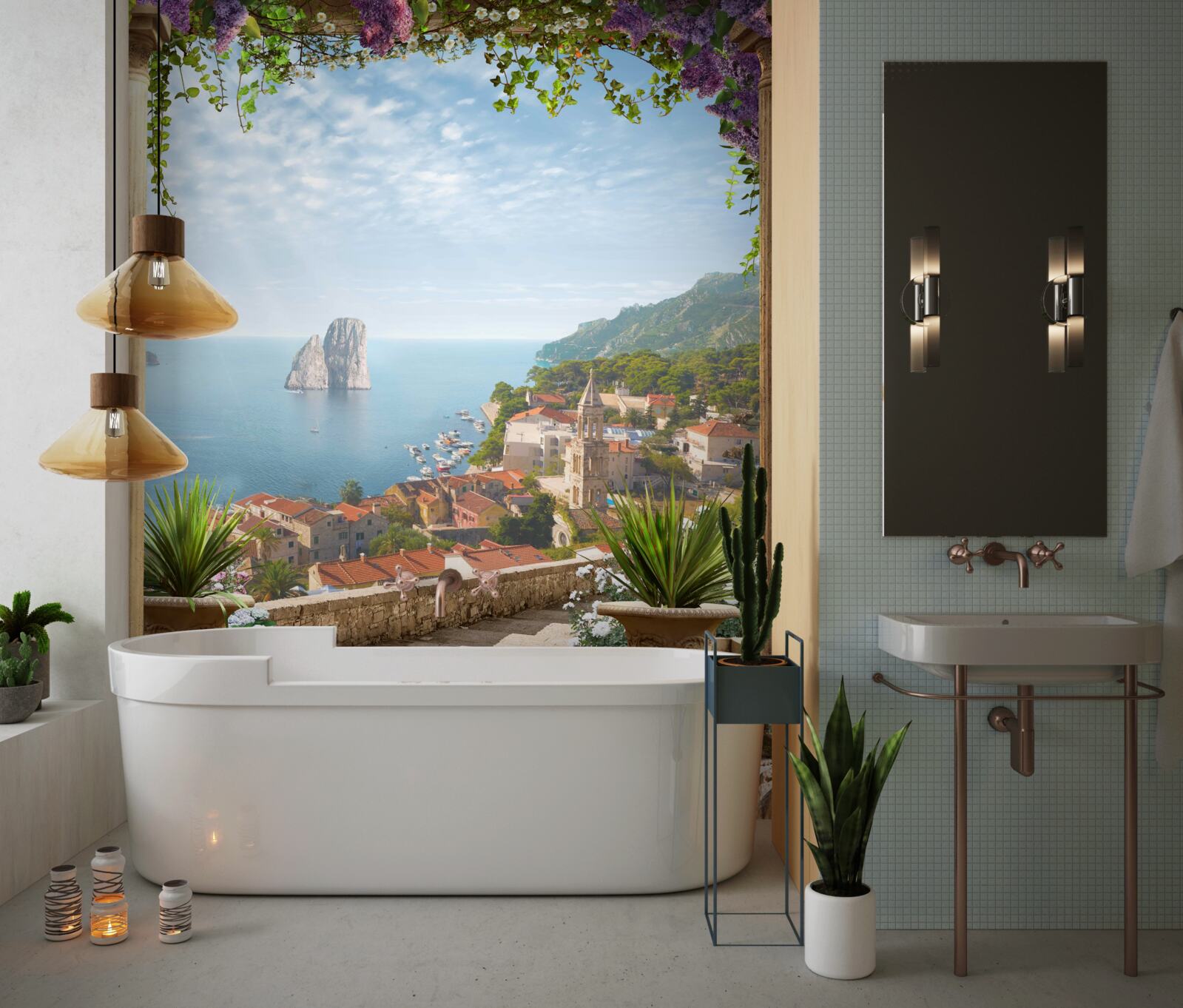 Фотошпалери панорама історичного міста та моря