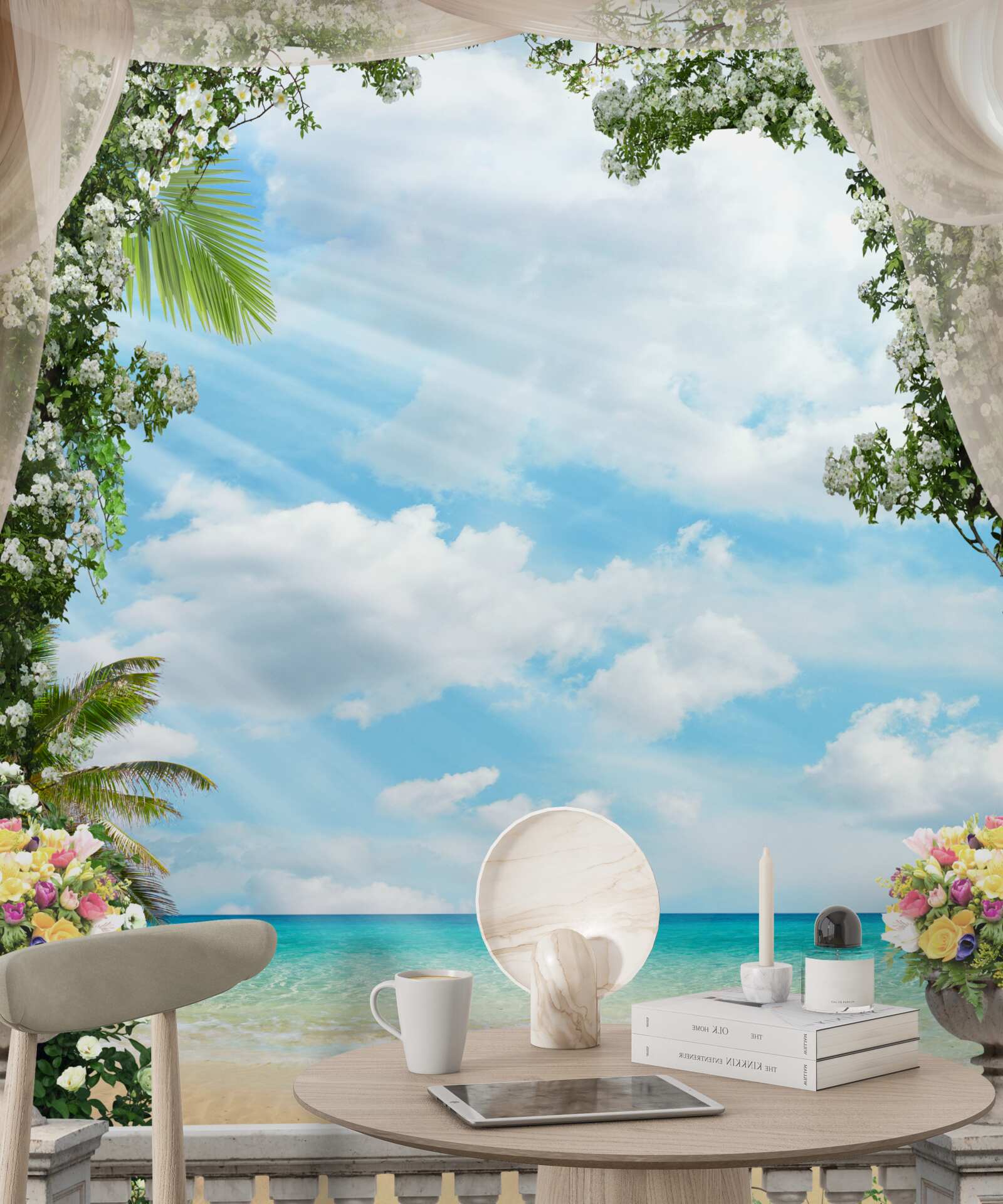 Фотошпалери вікна балконів виходять на піщаний пляж і море