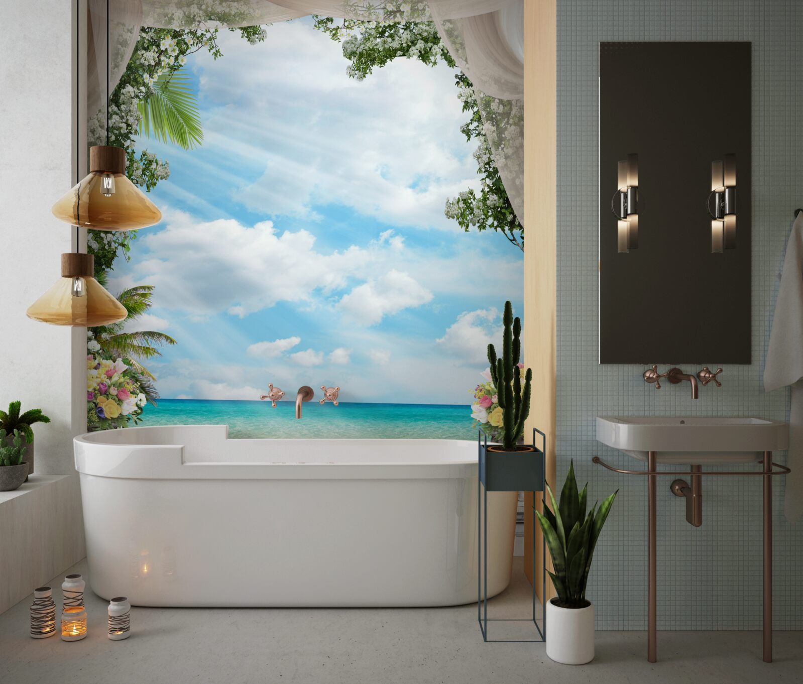 Фотошпалери вікна балконів виходять на піщаний пляж і море