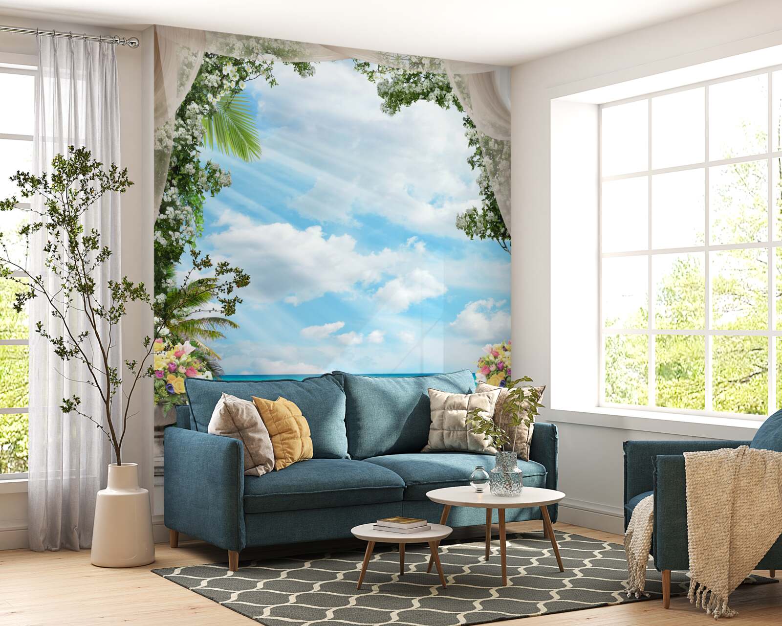 Фотошпалери вікна балконів виходять на піщаний пляж і море