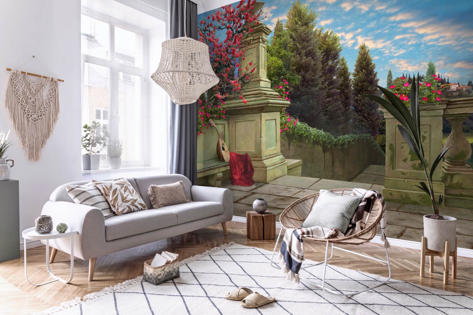 Фотошпалери покинутий музичний інструмент і червона тканина