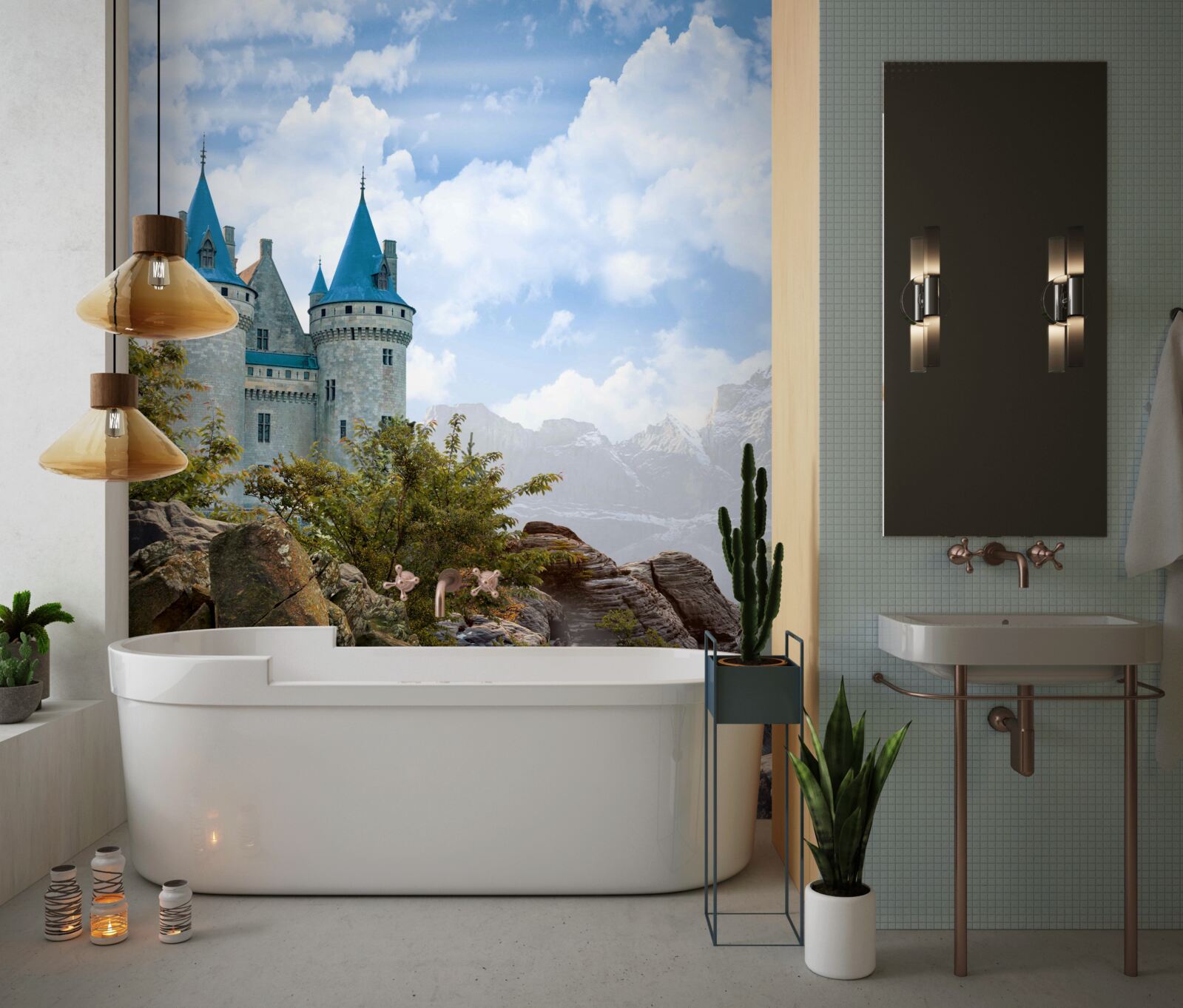 Фотошпалери казковий замок, висічений у скелях