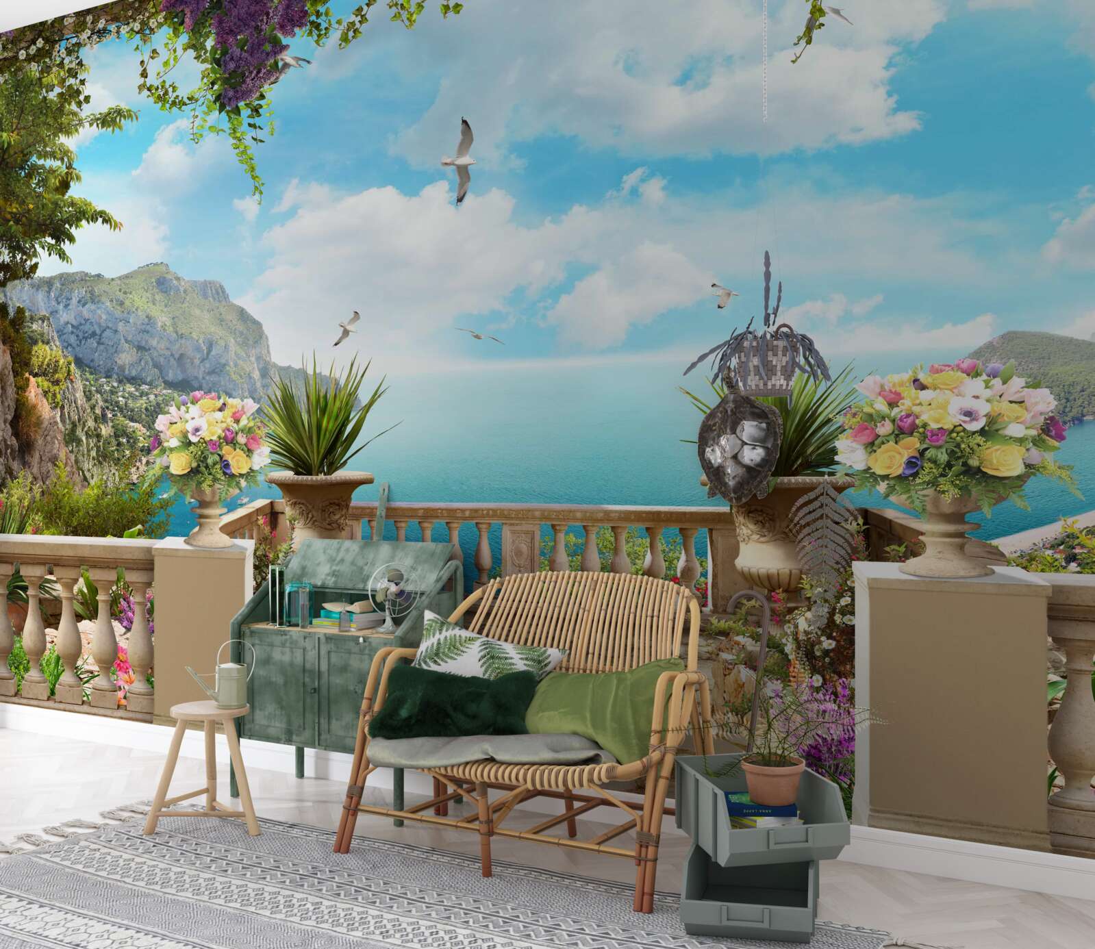 Фотошпалери панорамний вид на море та зелені зони з балкона