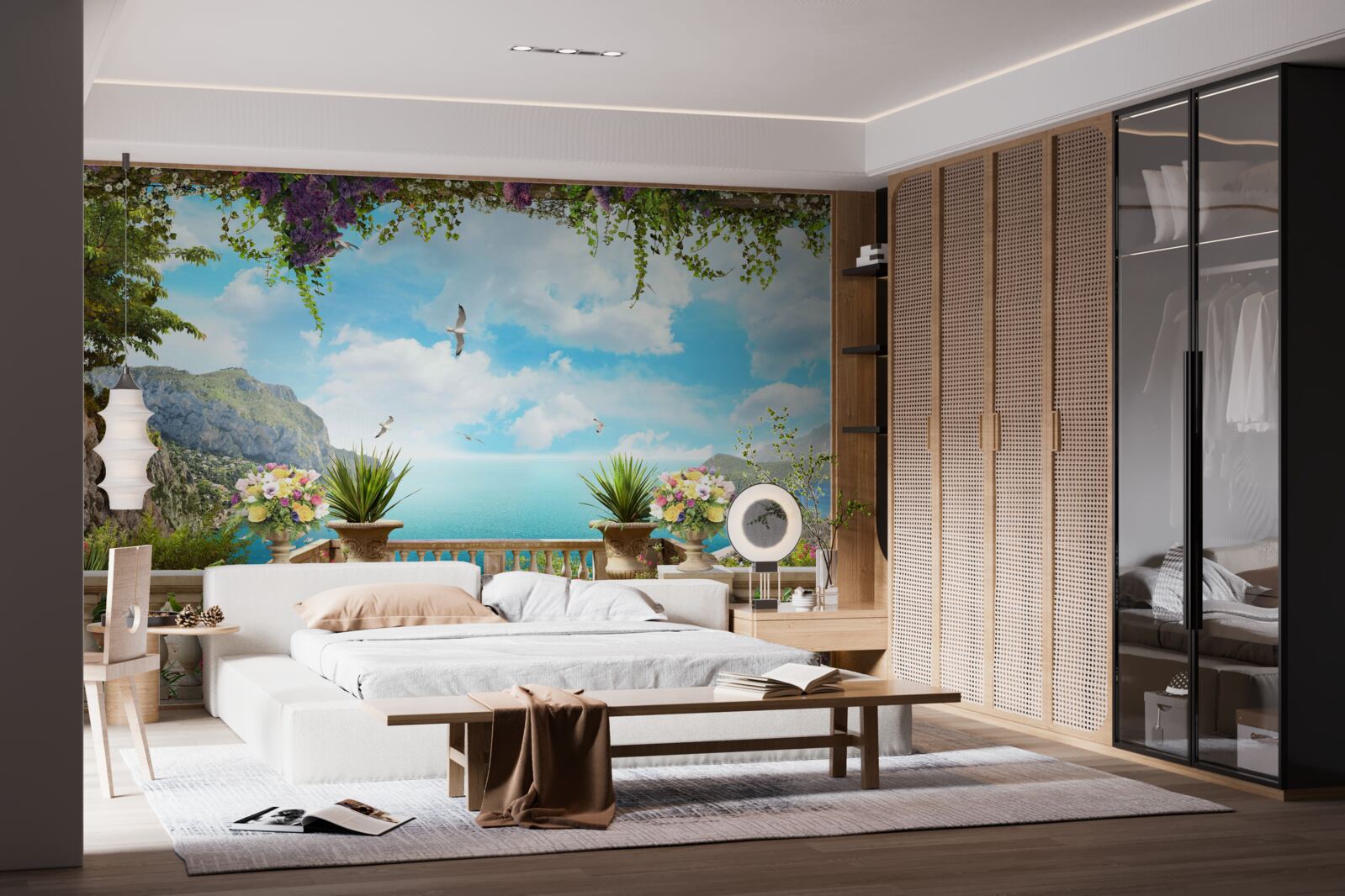 Фотошпалери панорамний вид на море та зелені зони з балкона