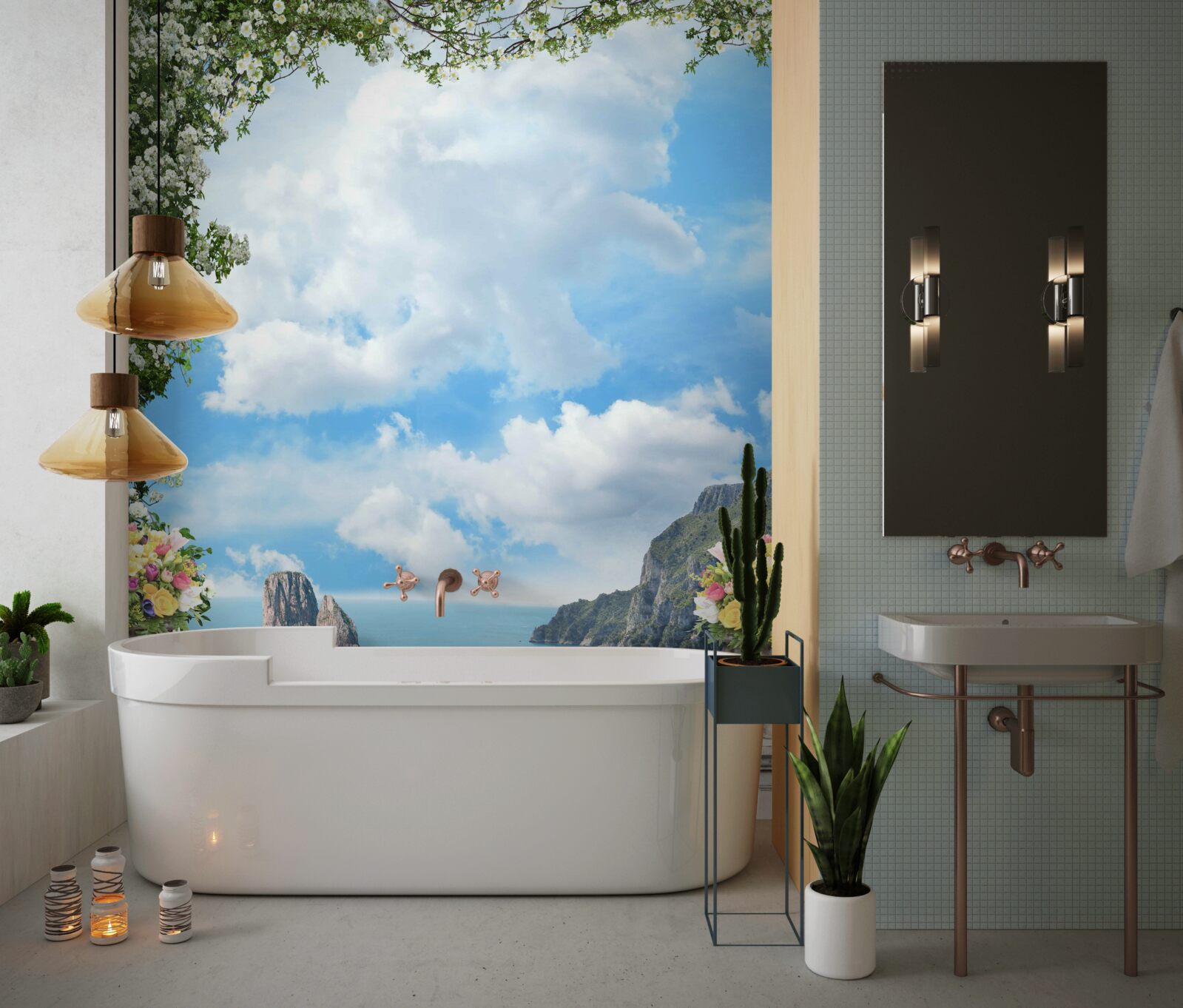 Фотошпалери панорамний вид на море і скелі з мальовничого балкона