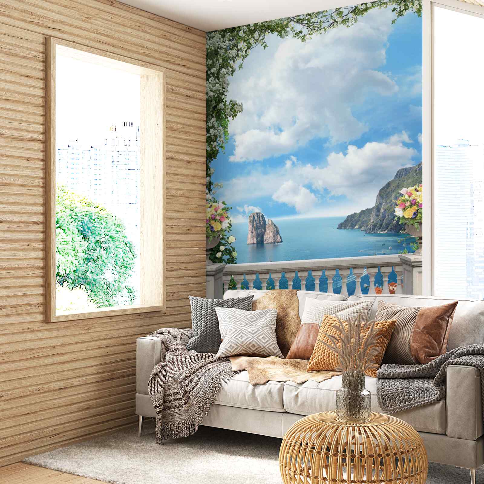 Фотошпалери панорамний вид на море і скелі з мальовничого балкона