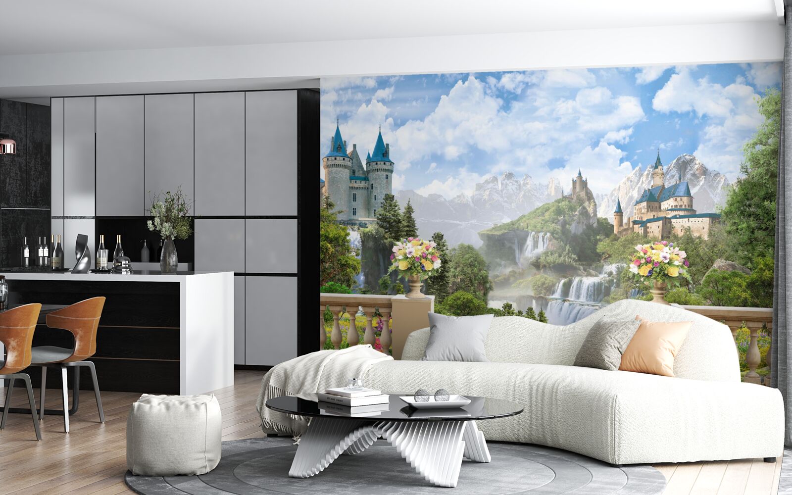 Фотошпалери замки та водоспади