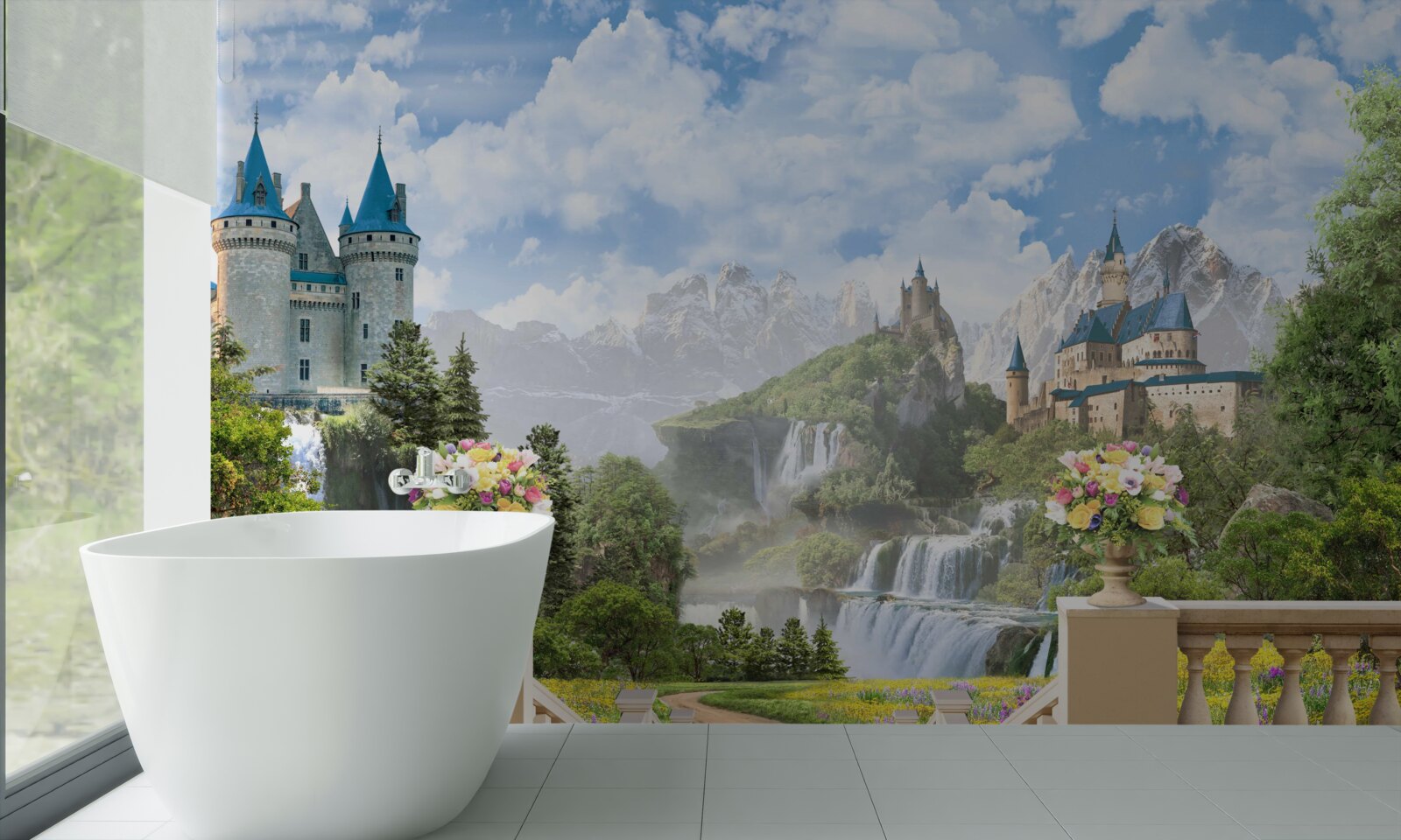 Фотошпалери замки та водоспади