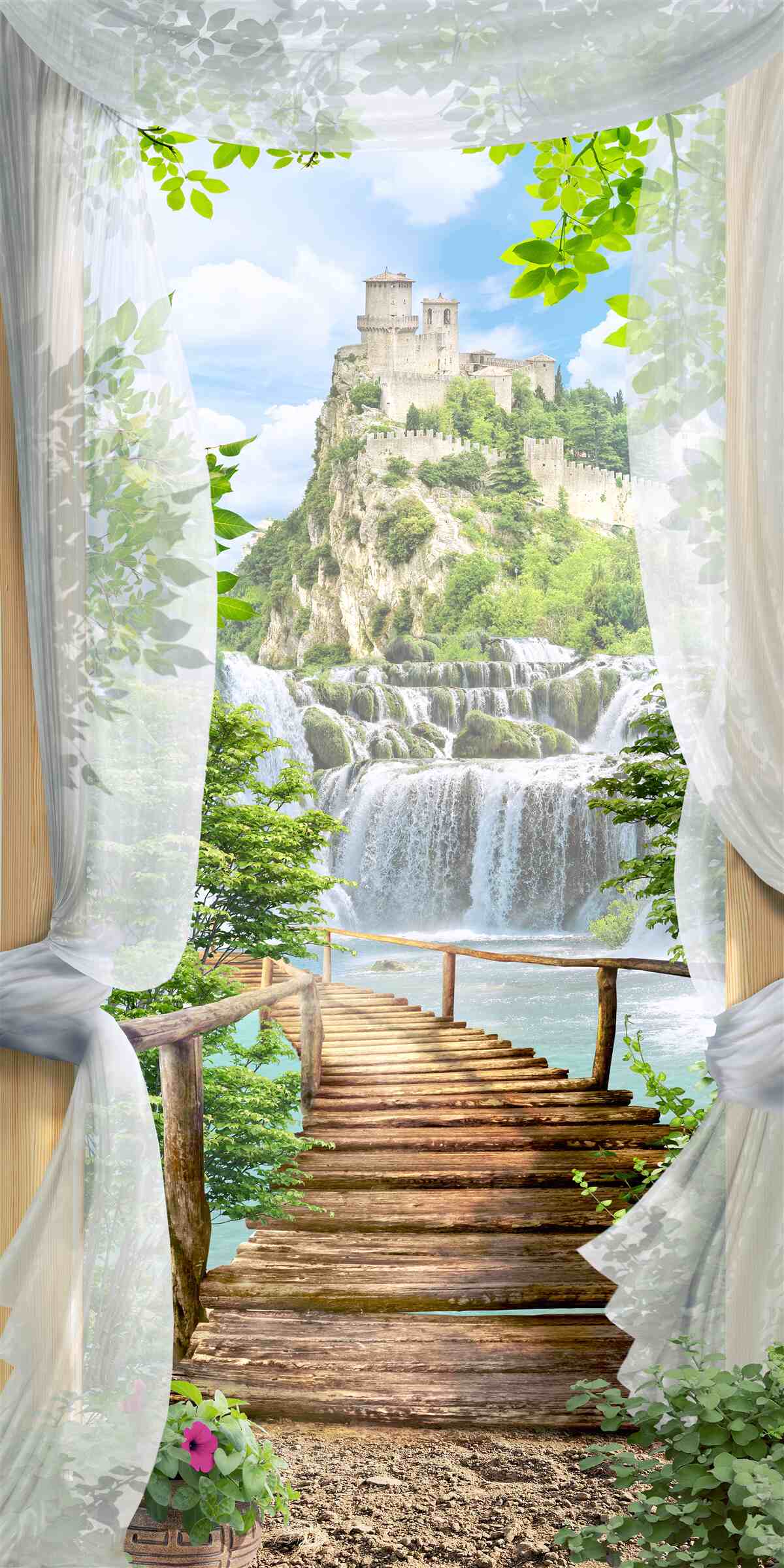 Фотошпалери водоспад і фортеця