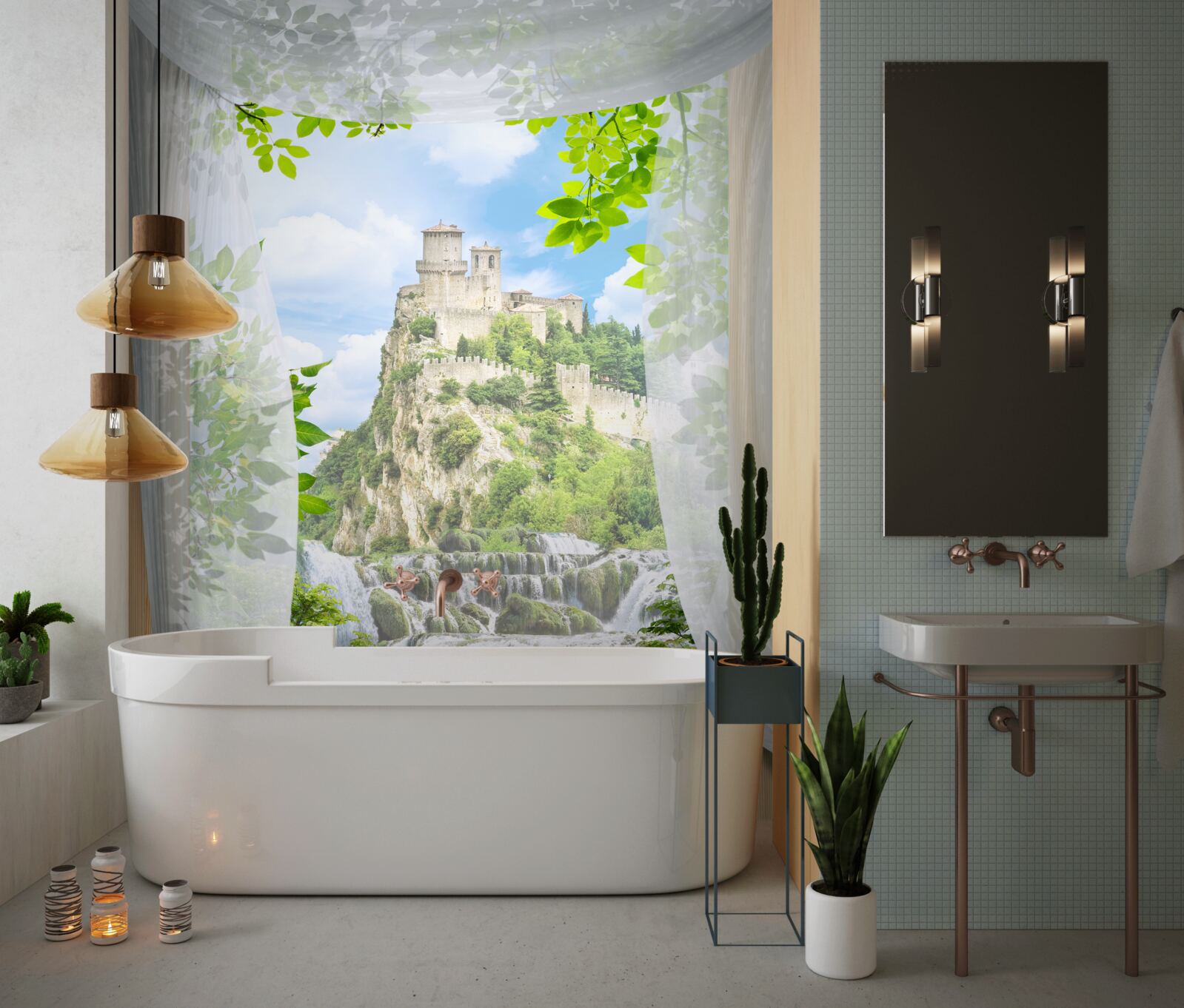 Фотошпалери водоспад і фортеця