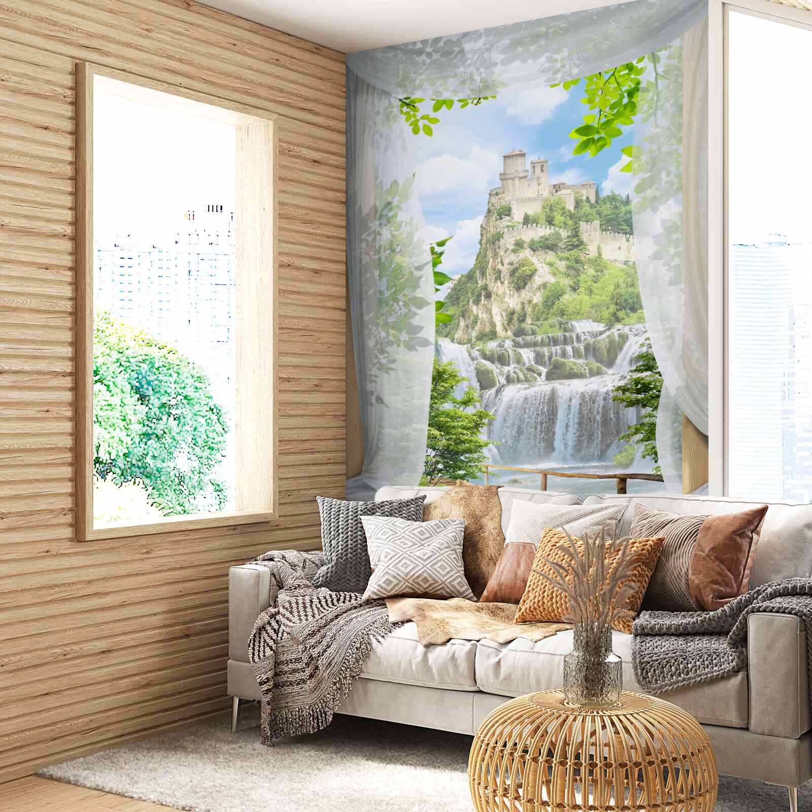 Фотошпалери водоспад і фортеця