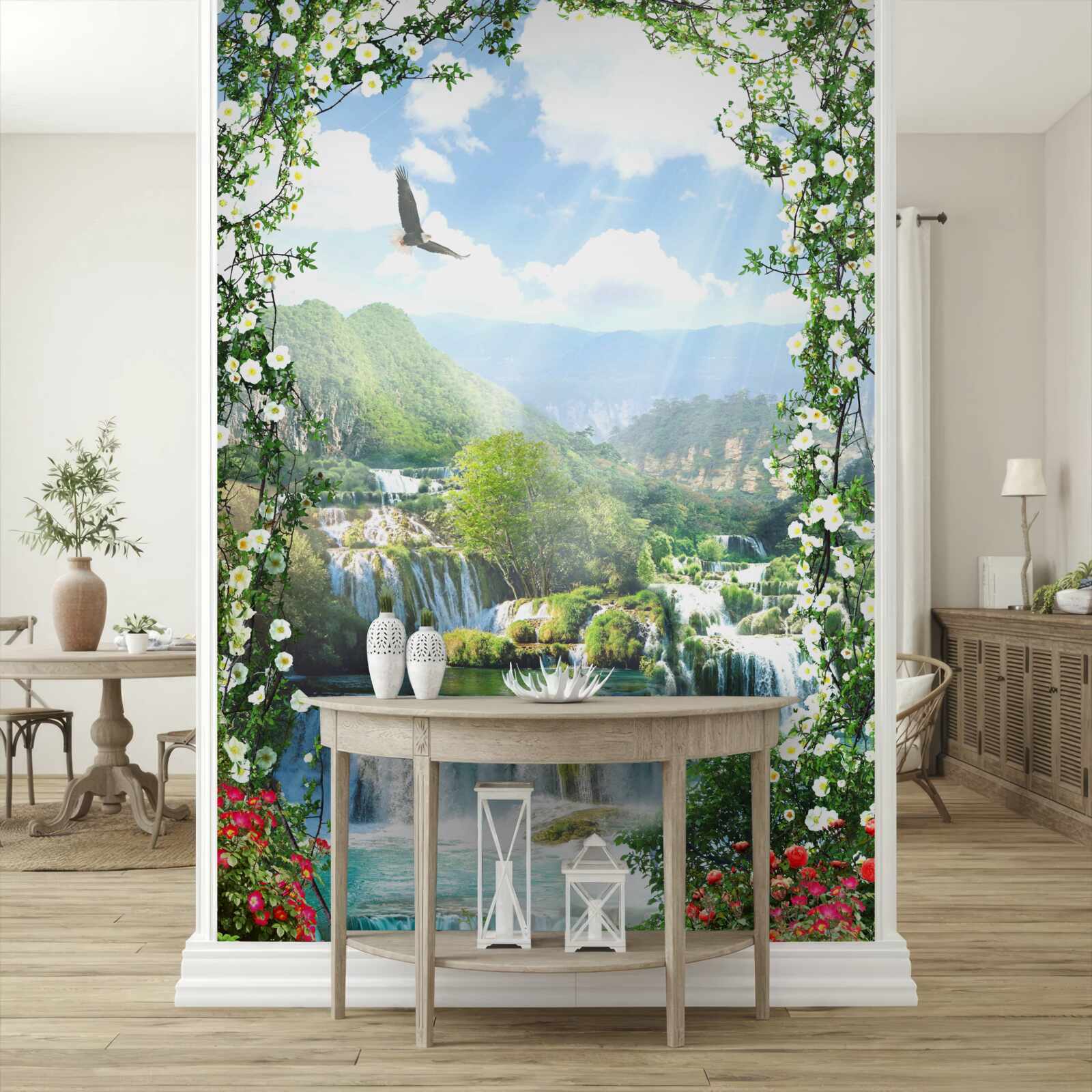 Фотошпалери пейзаж водоспаду з балкона