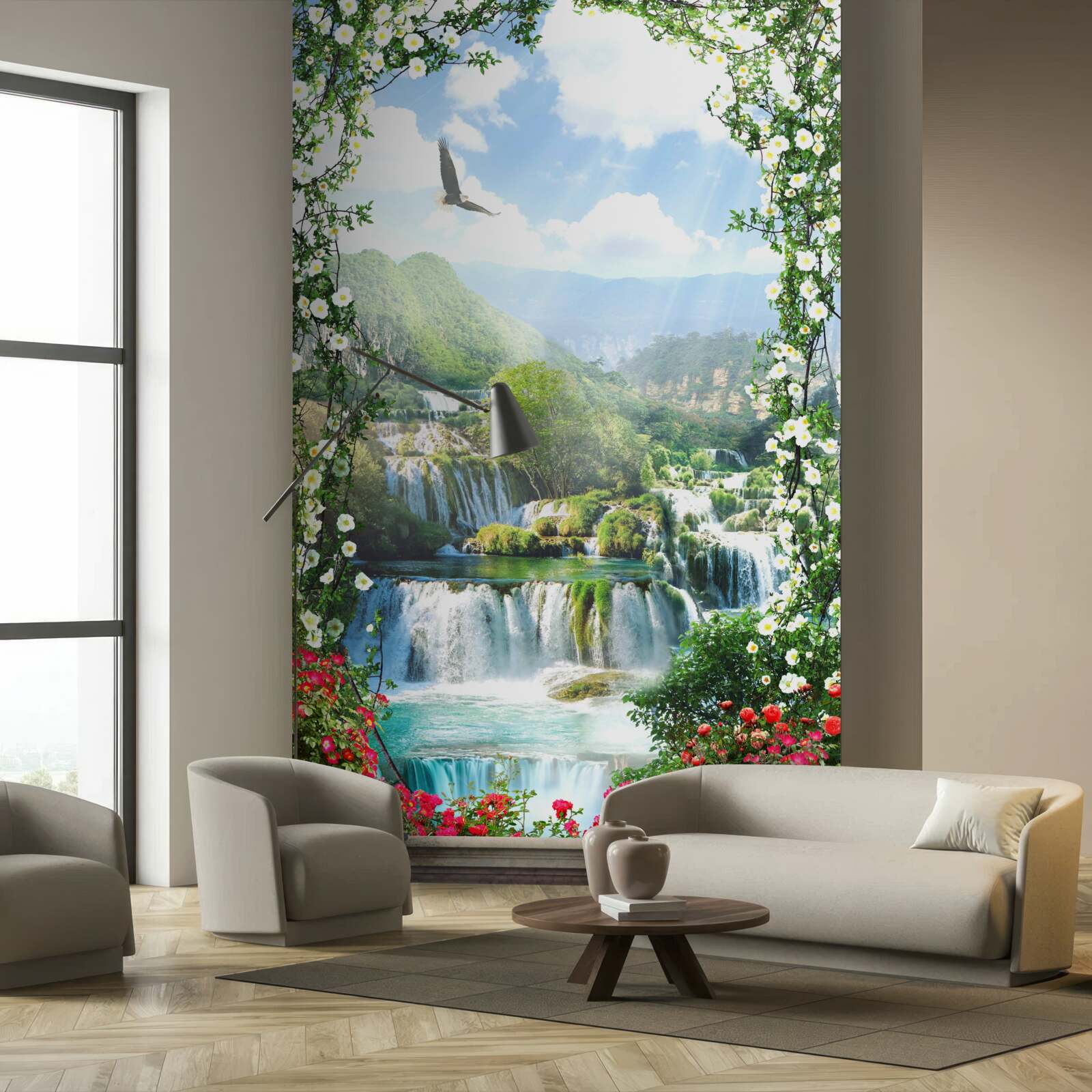 Фотошпалери пейзаж водоспаду з балкона