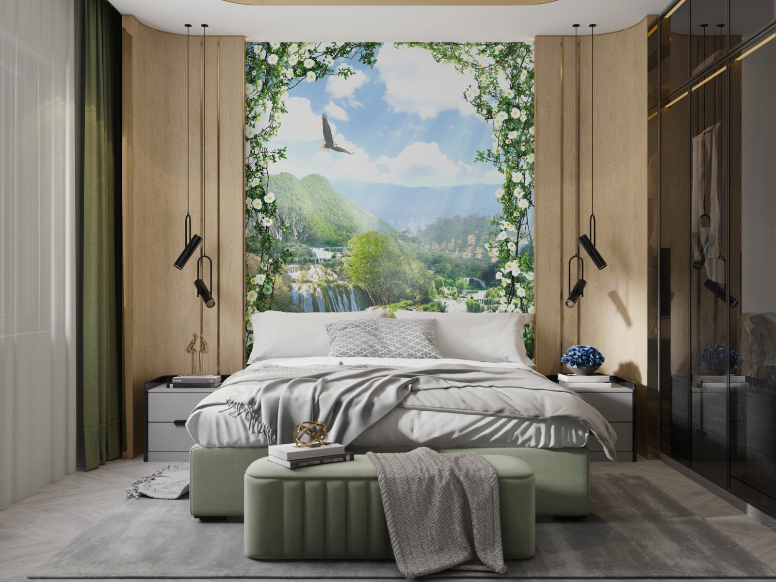 Фотошпалери пейзаж водоспаду з балкона