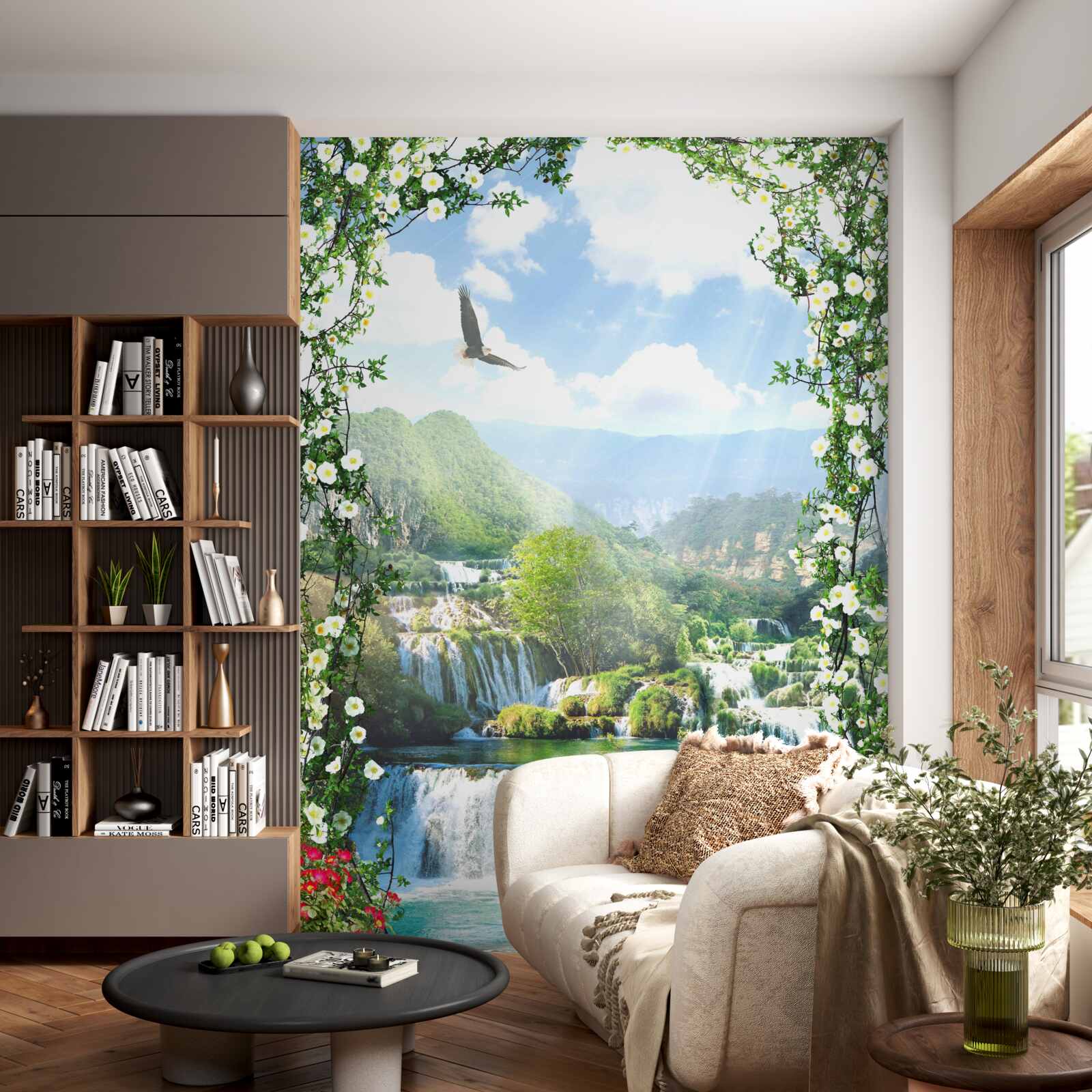 Фотошпалери пейзаж водоспаду з балкона