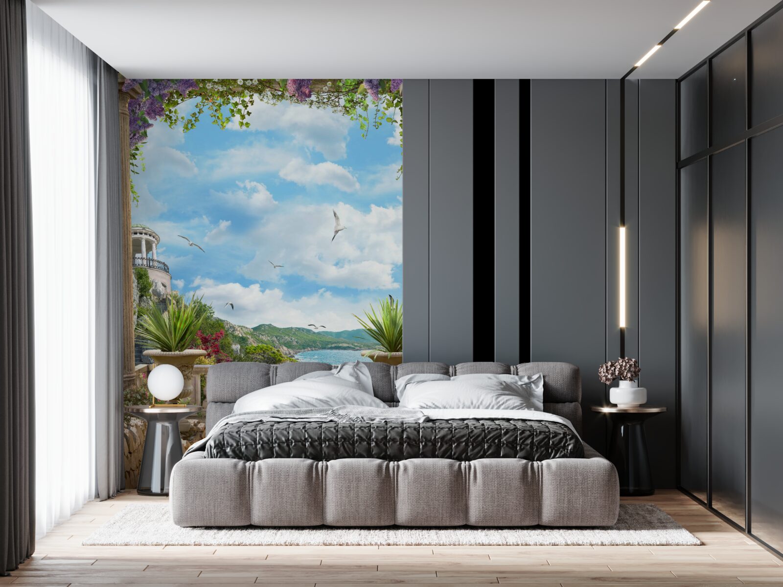 Фотошпалери квіткова арка з видом на морське узбережжя