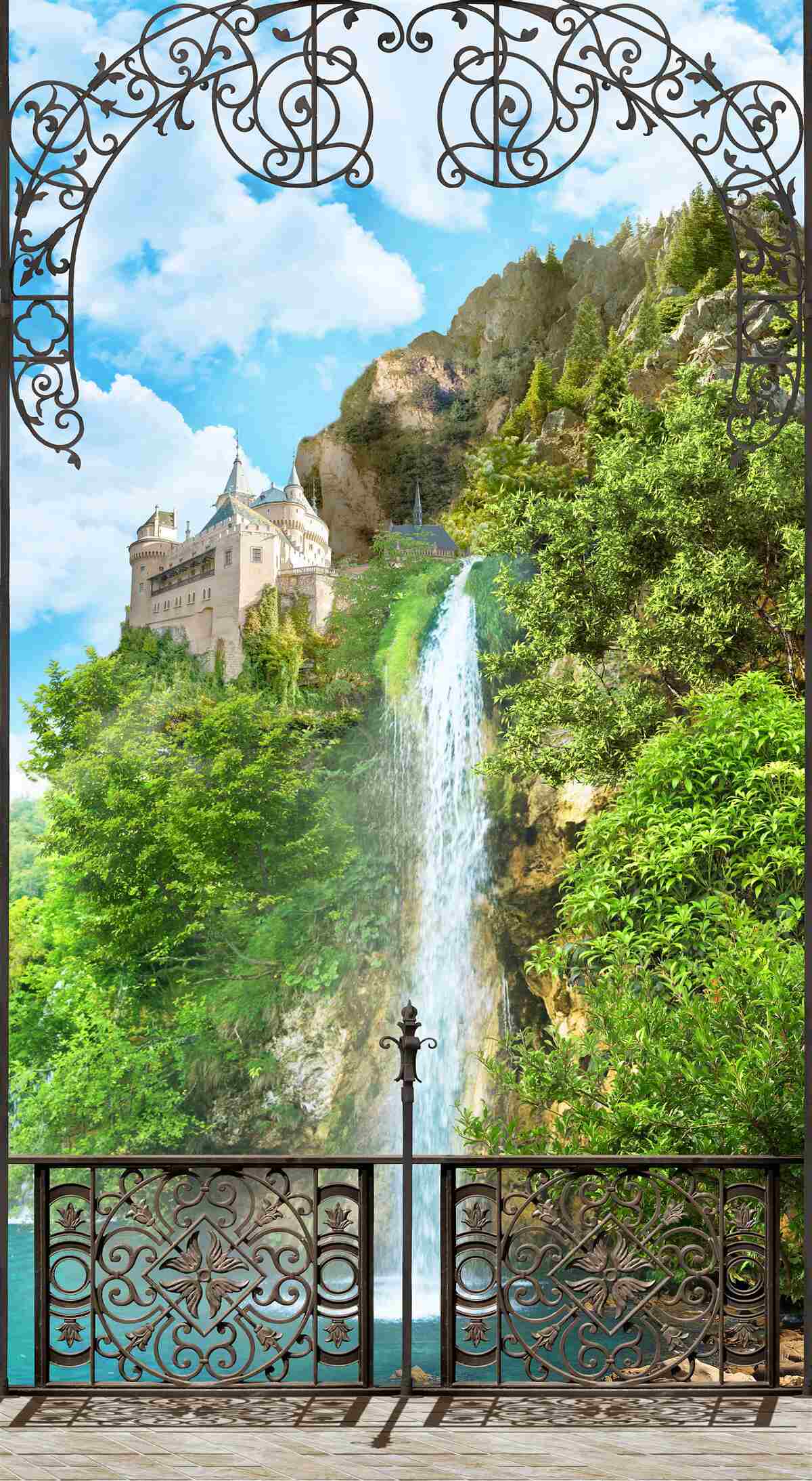 Фотошпалери вузький водоспад, що стікає вниз по схилу