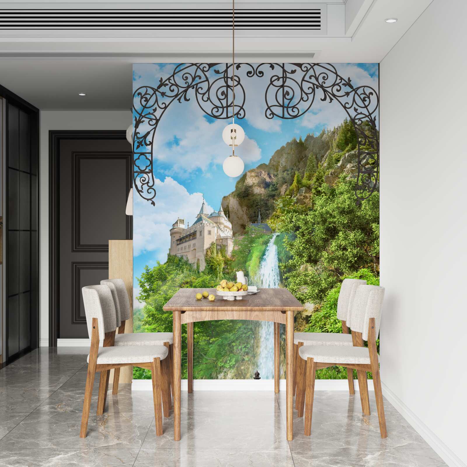 Фотошпалери вузький водоспад, що стікає вниз по схилу