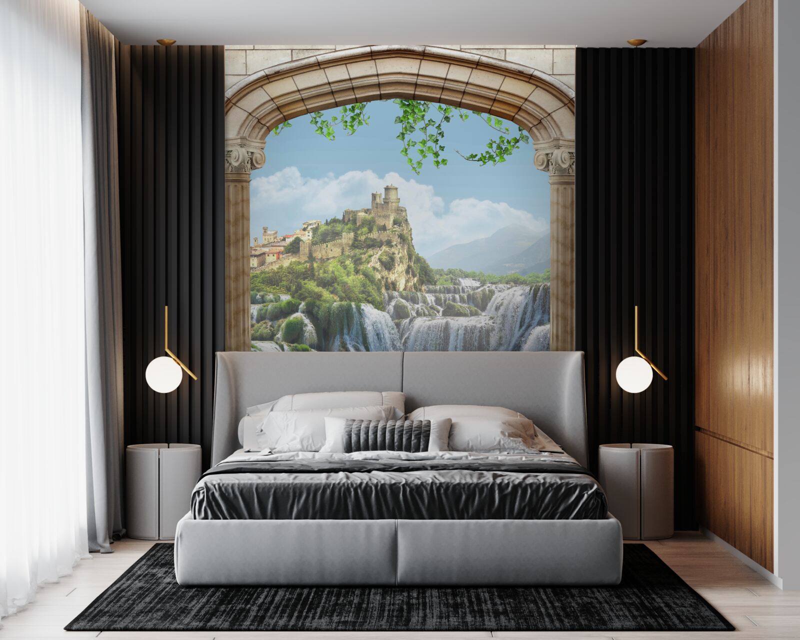 Фотошпалери вид на красиві водоспади з арки