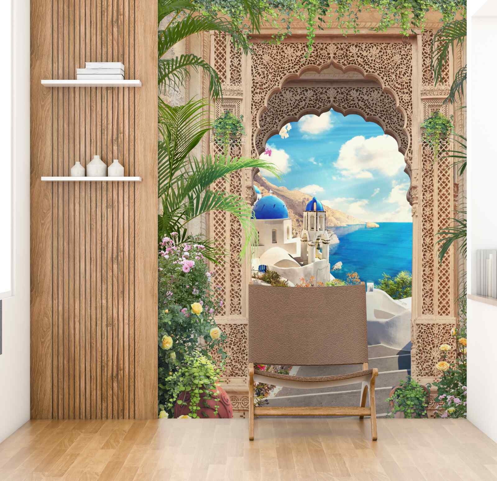 Фотошпалери панорама моря і міста, що відкривається з арки