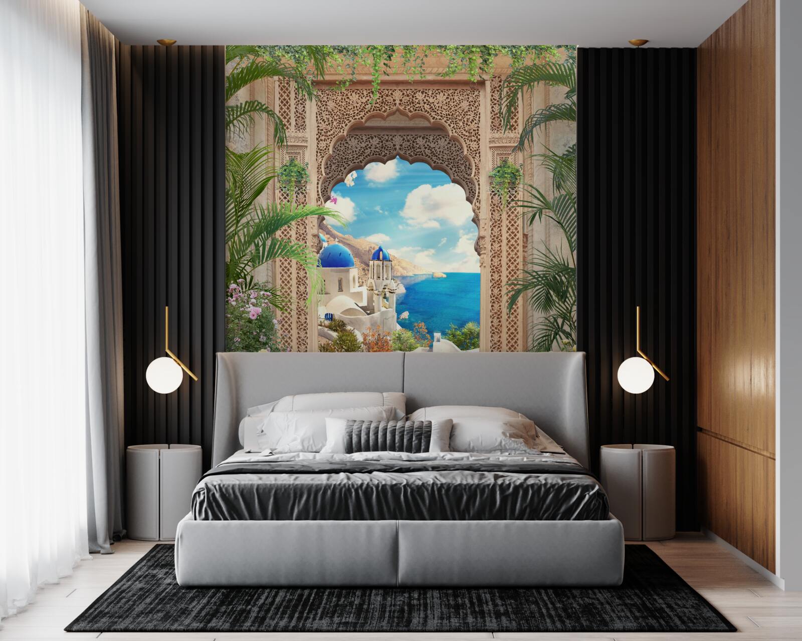 Фотошпалери панорама моря і міста, що відкривається з арки