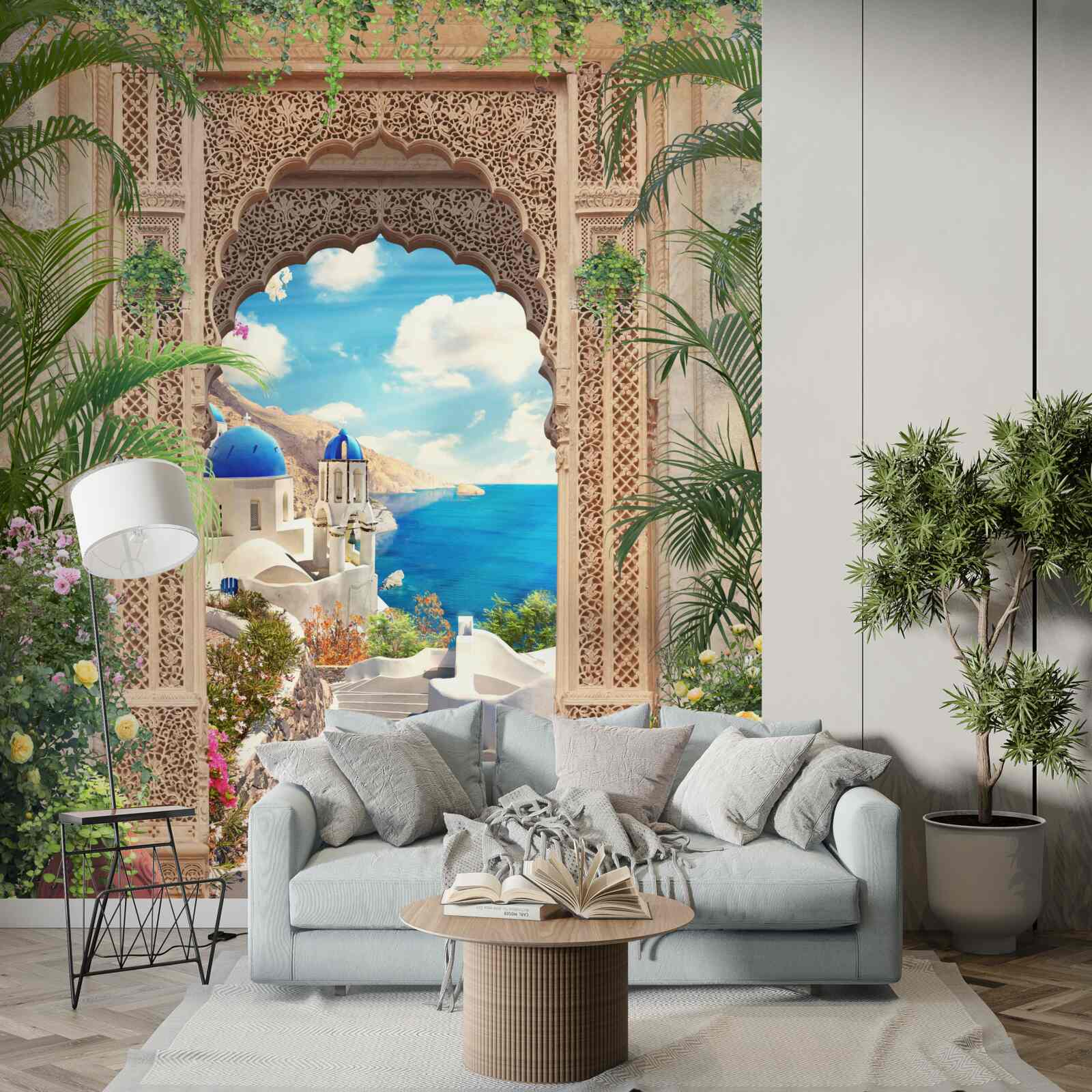 Фотошпалери панорама моря і міста, що відкривається з арки