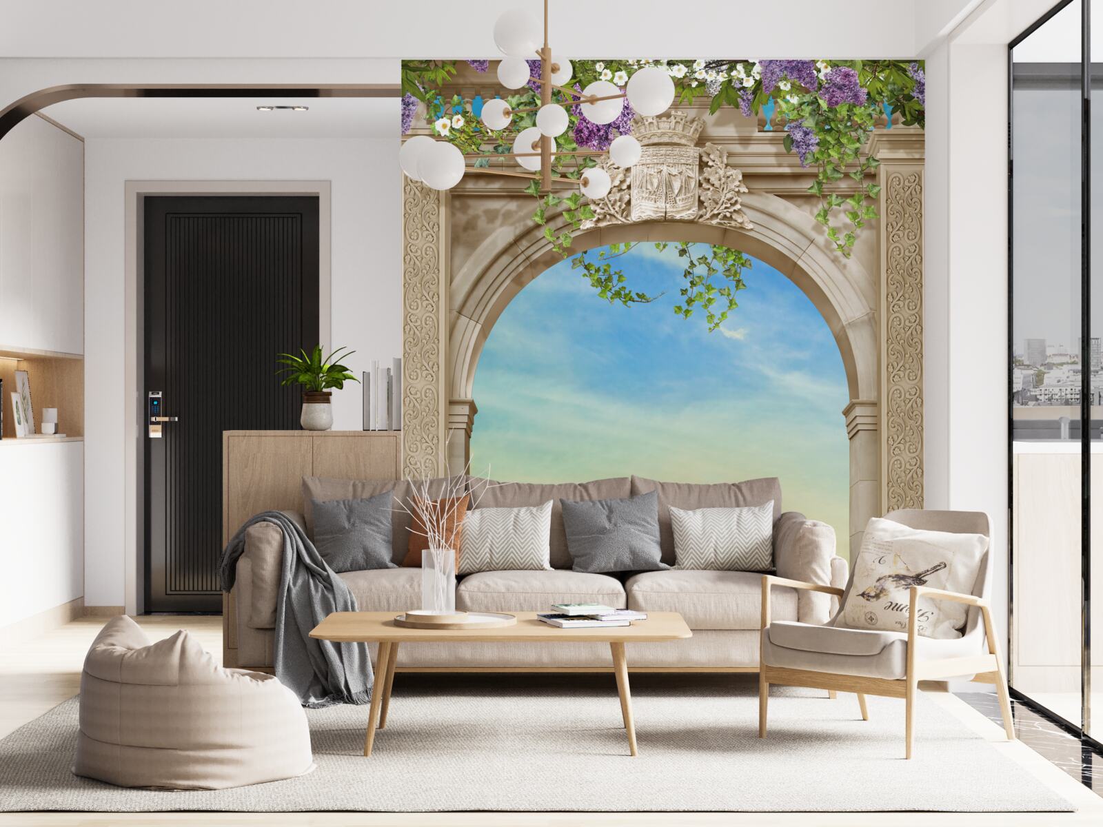 Фотошпалери морський пейзаж з носової частини з кораблем, що проходить повз