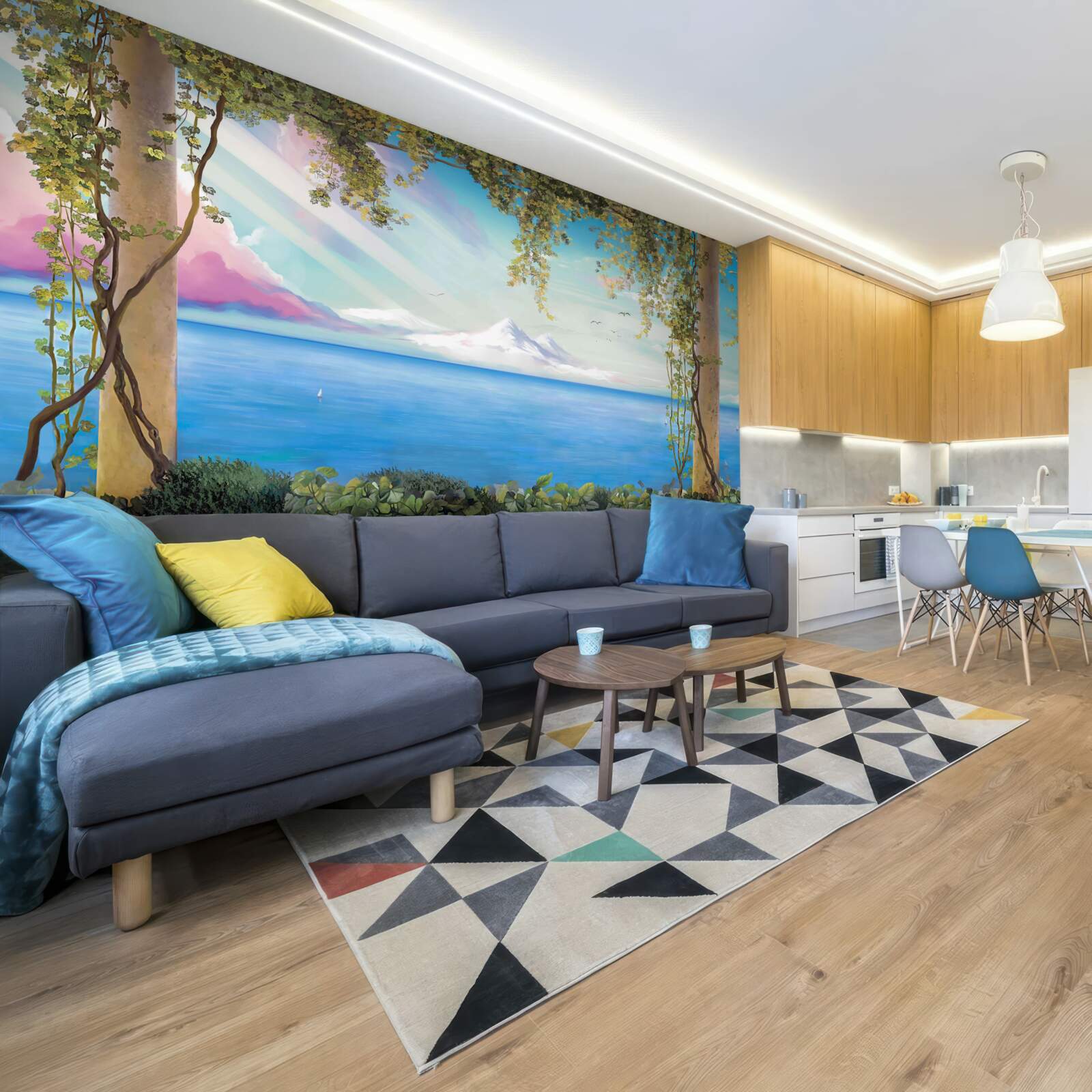 Фотошпалери пейзаж з морем і далекими горами