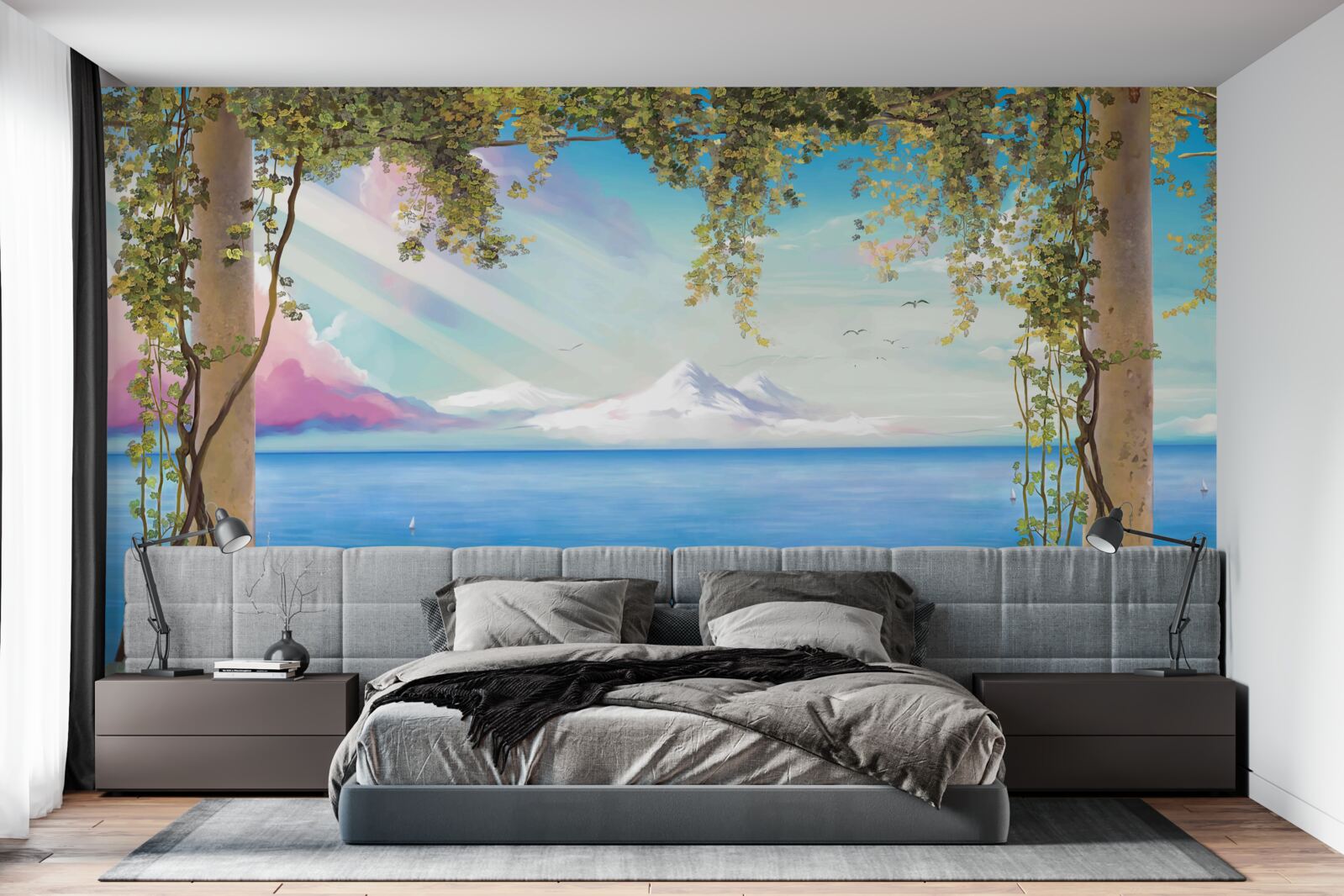 Фотошпалери пейзаж з морем і далекими горами