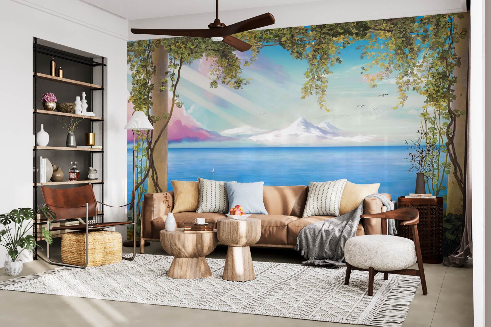 Фотошпалери пейзаж з морем і далекими горами