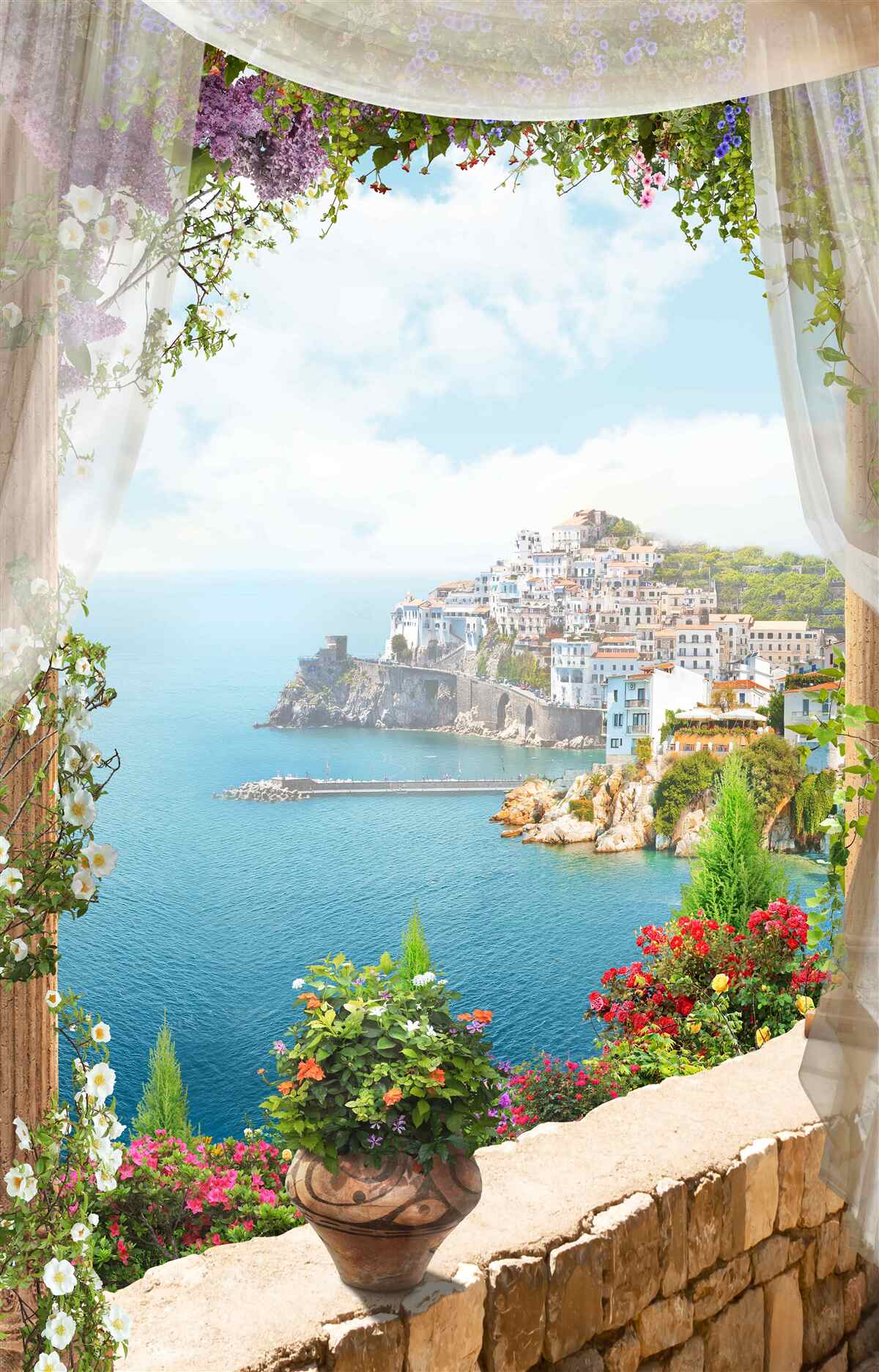 Фотошпалери захоплюючий морський та міський пейзаж