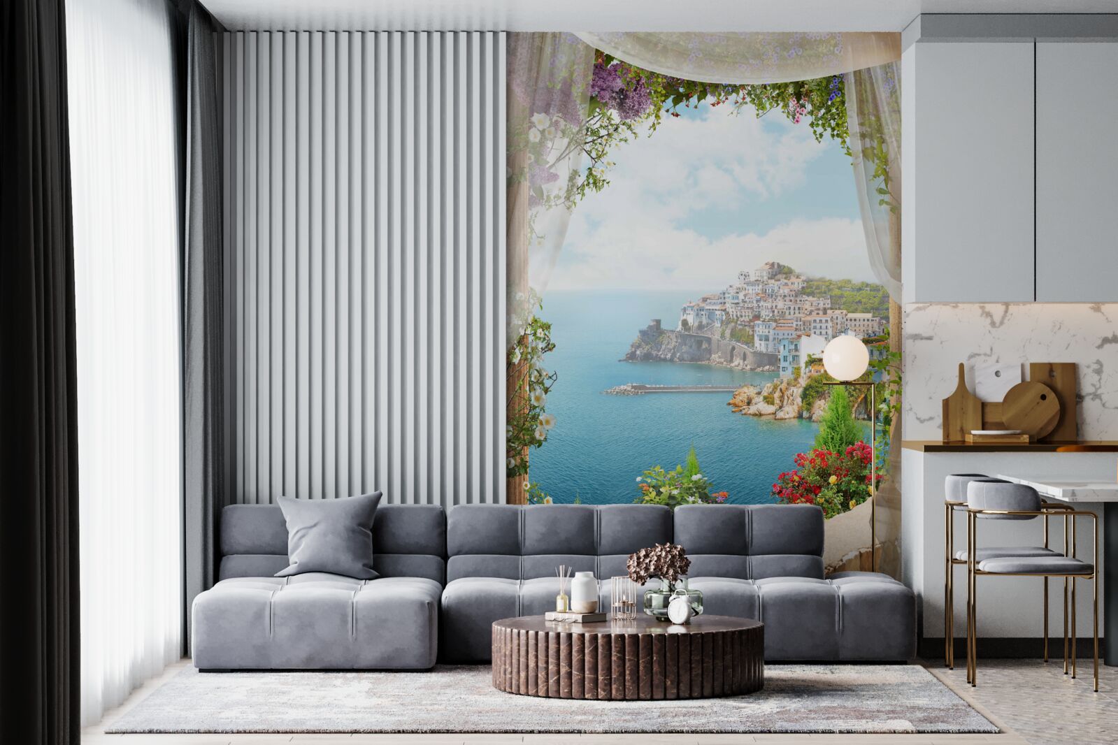 Фотошпалери захоплюючий морський та міський пейзаж