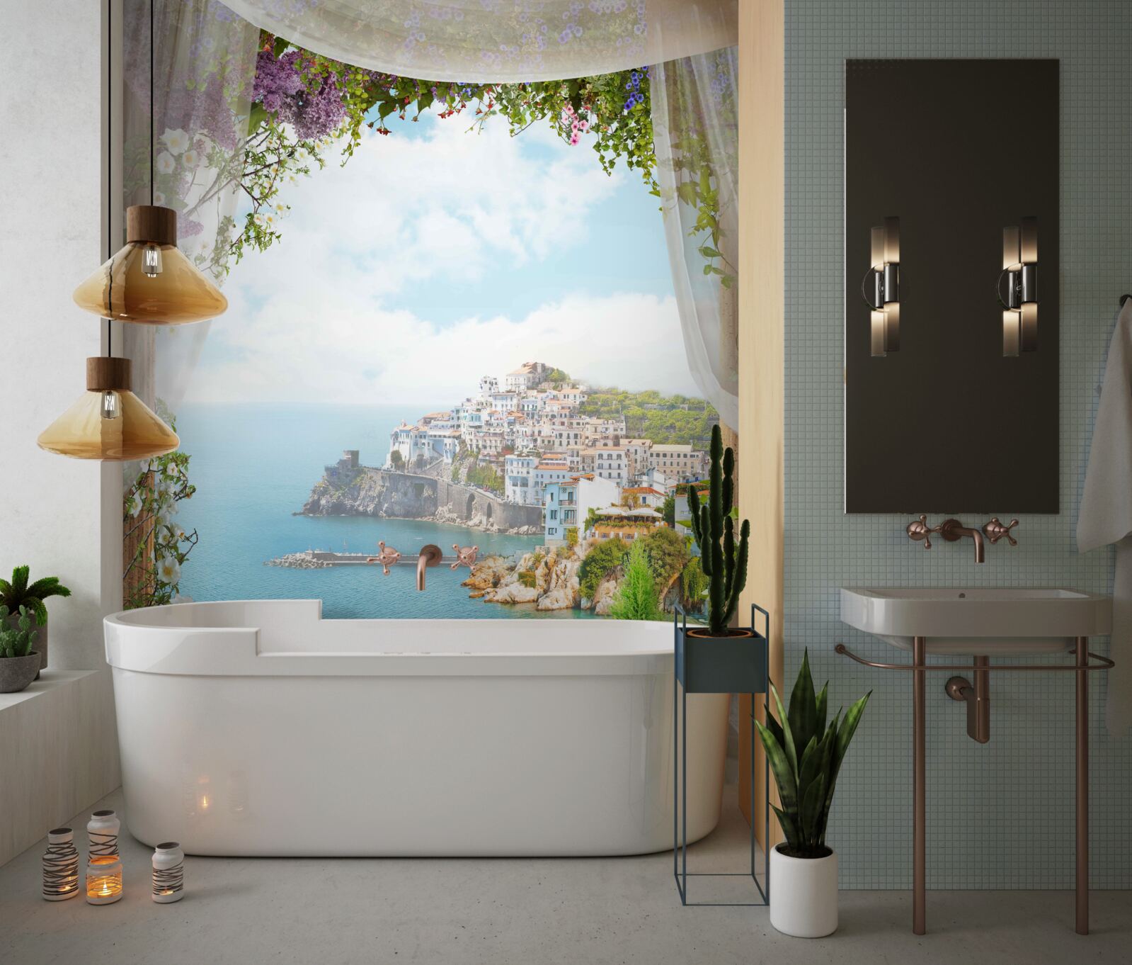 Фотошпалери захоплюючий морський та міський пейзаж