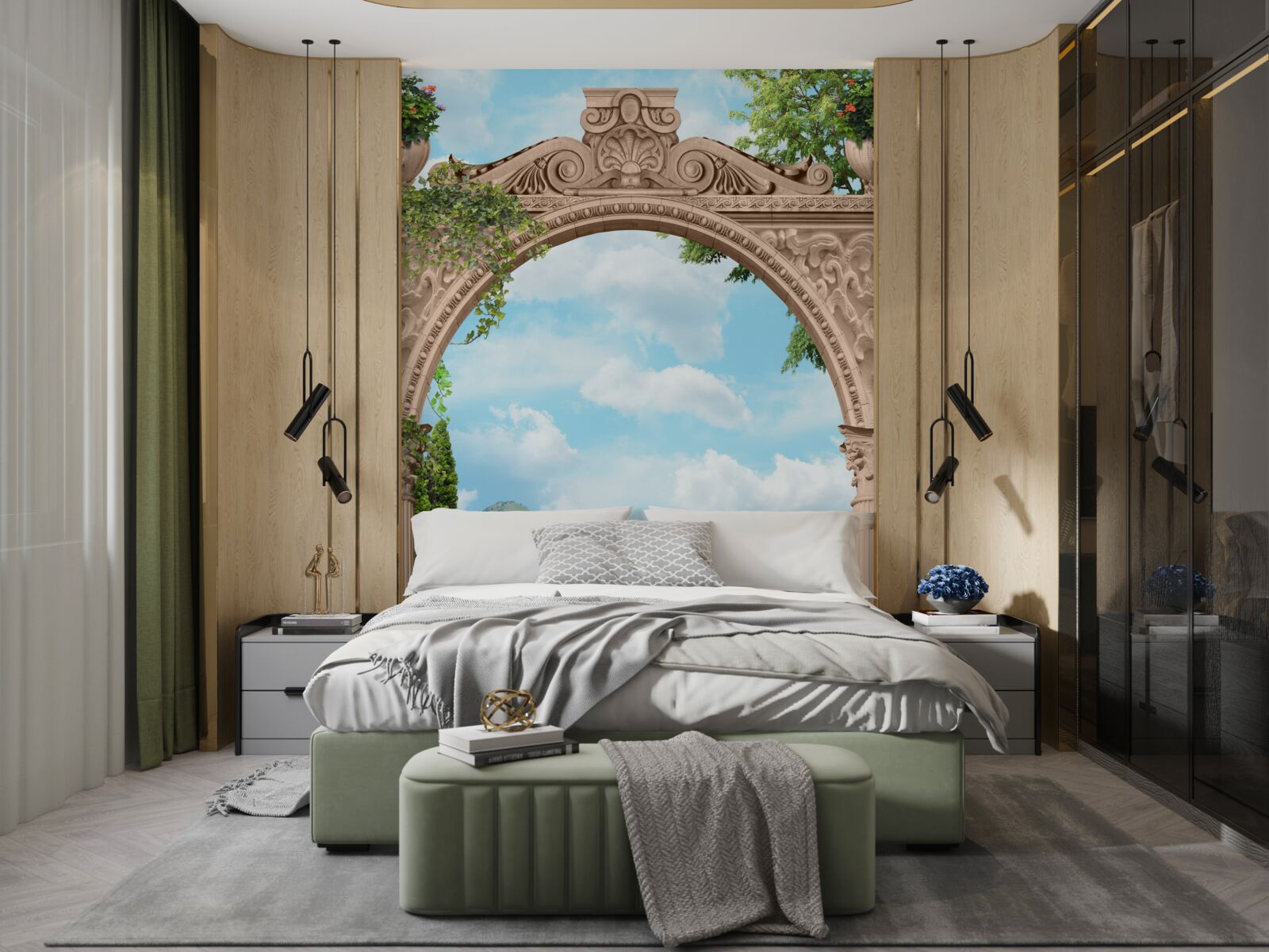 Фотошпалери лоджія з арочним дверним отвором і прекрасним краєвидом