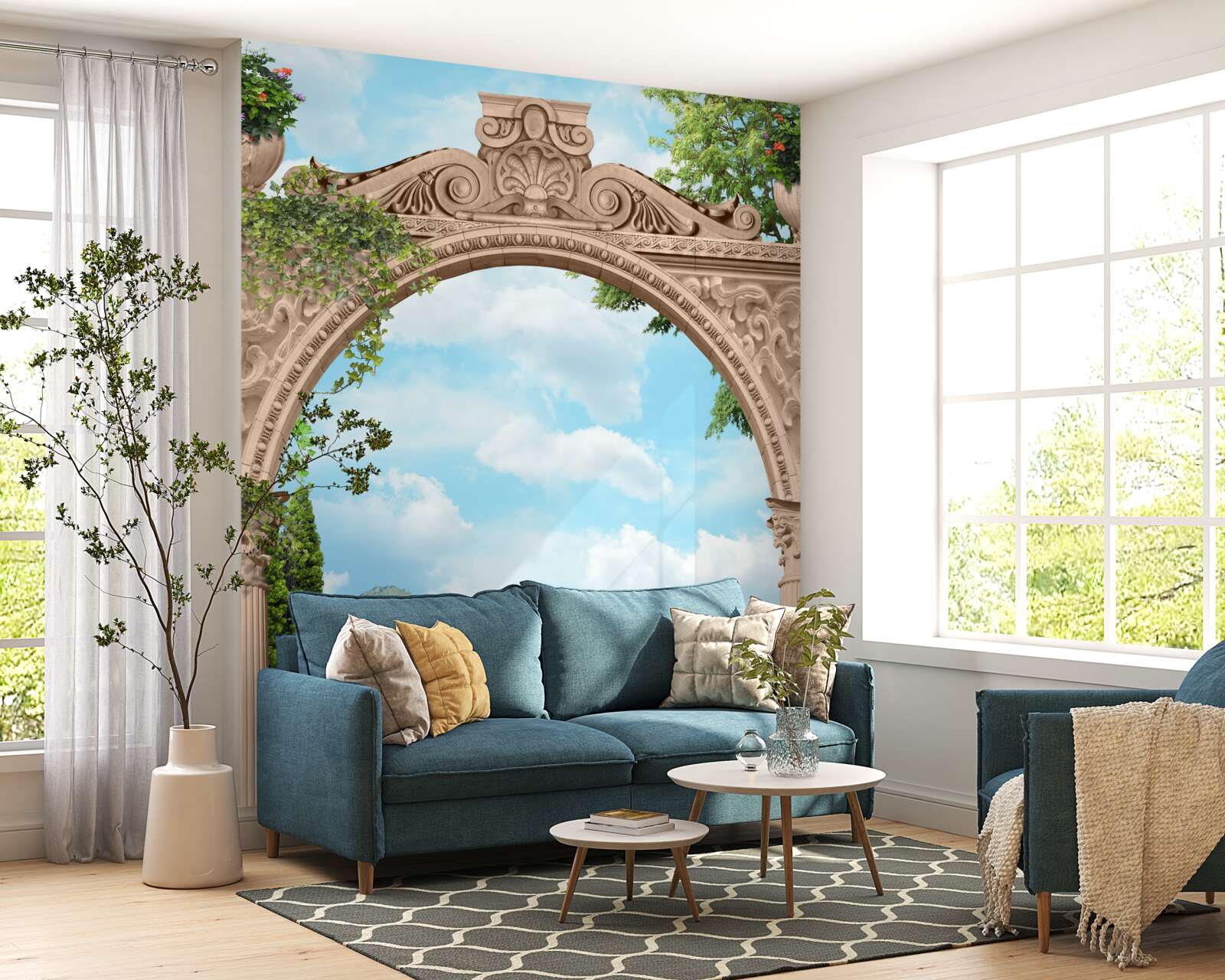 Фотошпалери лоджія з арочним дверним отвором і прекрасним краєвидом