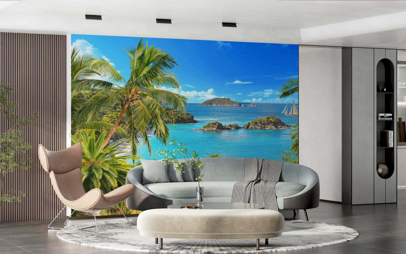 Фотошпалери океан і кокосові дерева