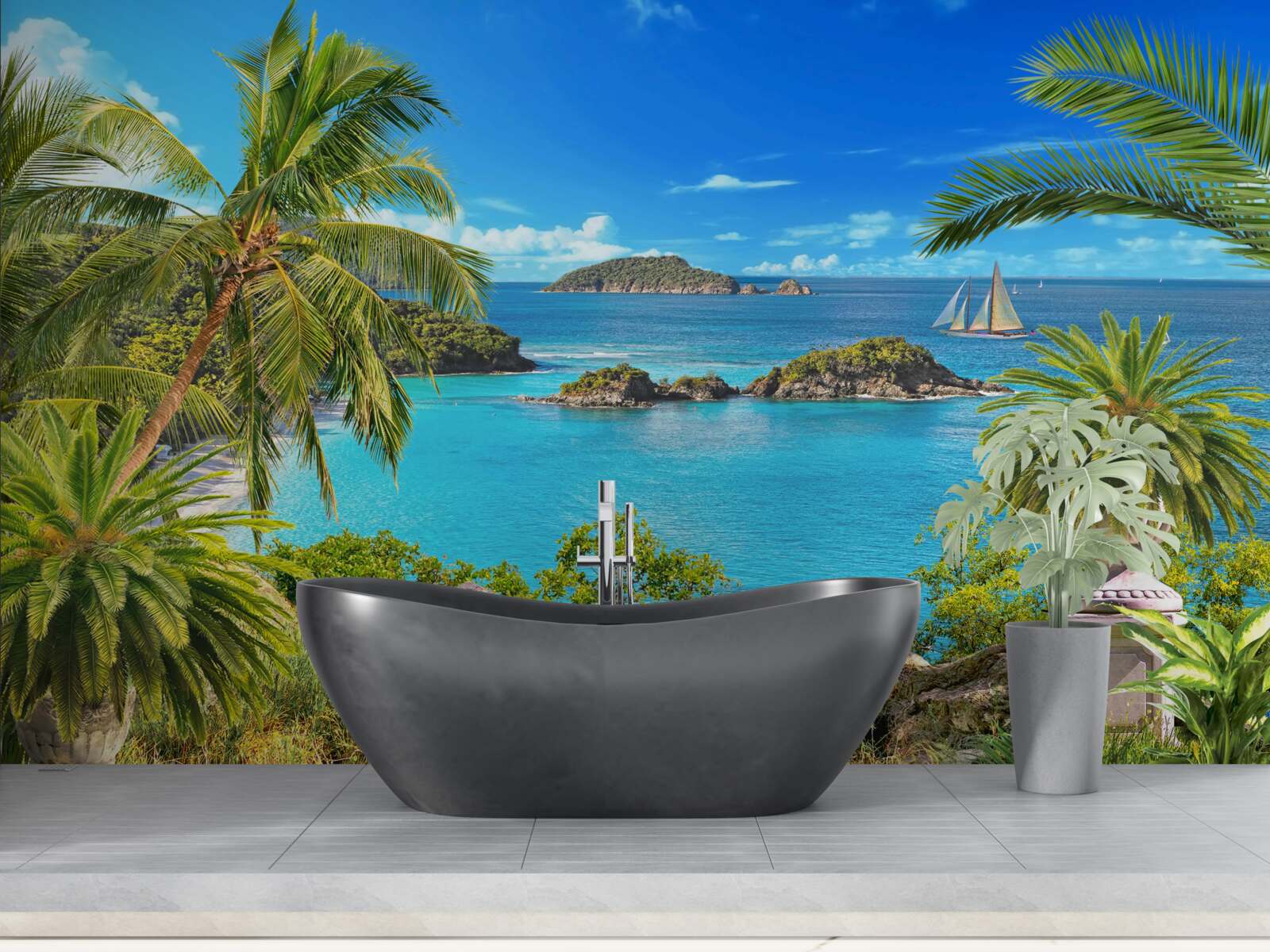 Фотошпалери океан і кокосові дерева