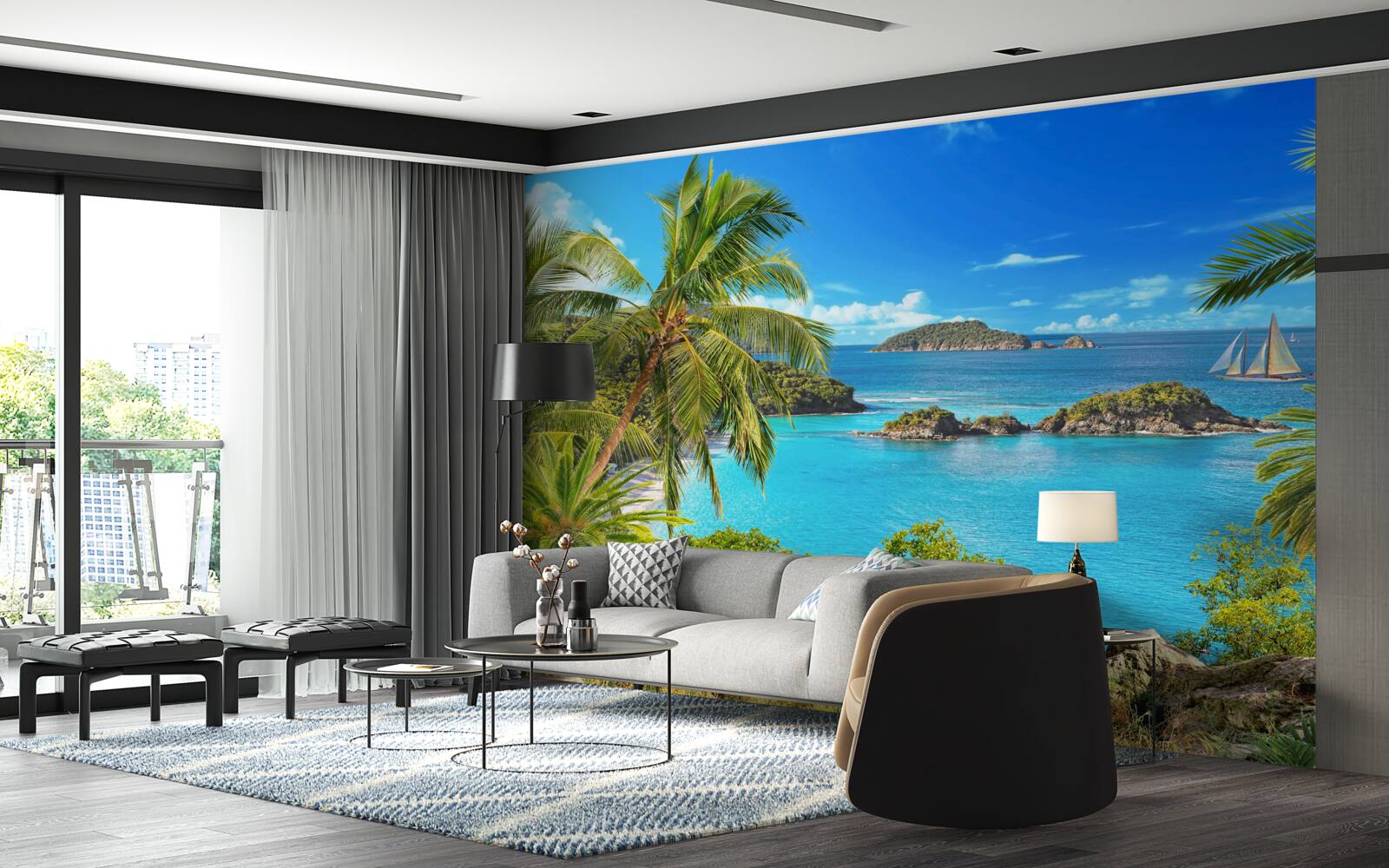 Фотошпалери океан і кокосові дерева