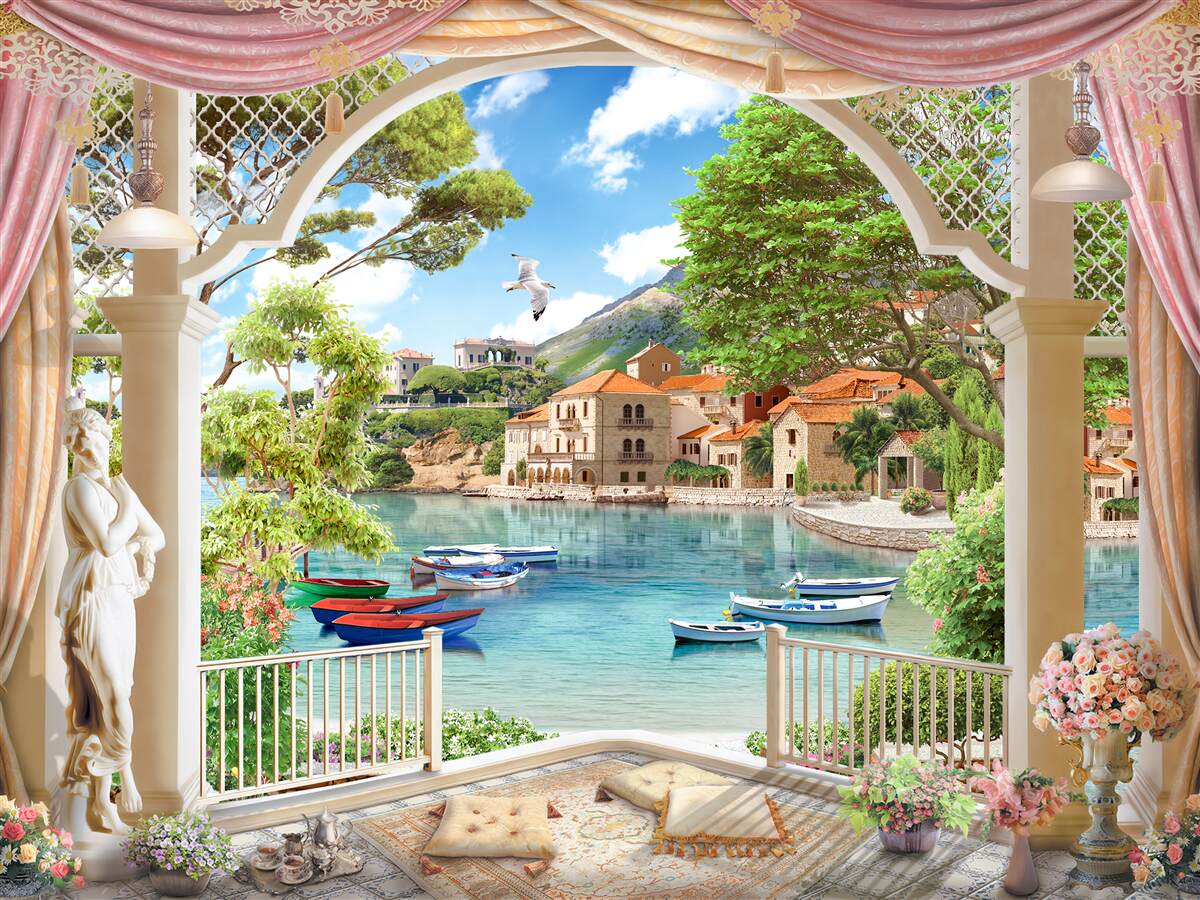 Фотошпалери з балкона відкривається вид на море і човни